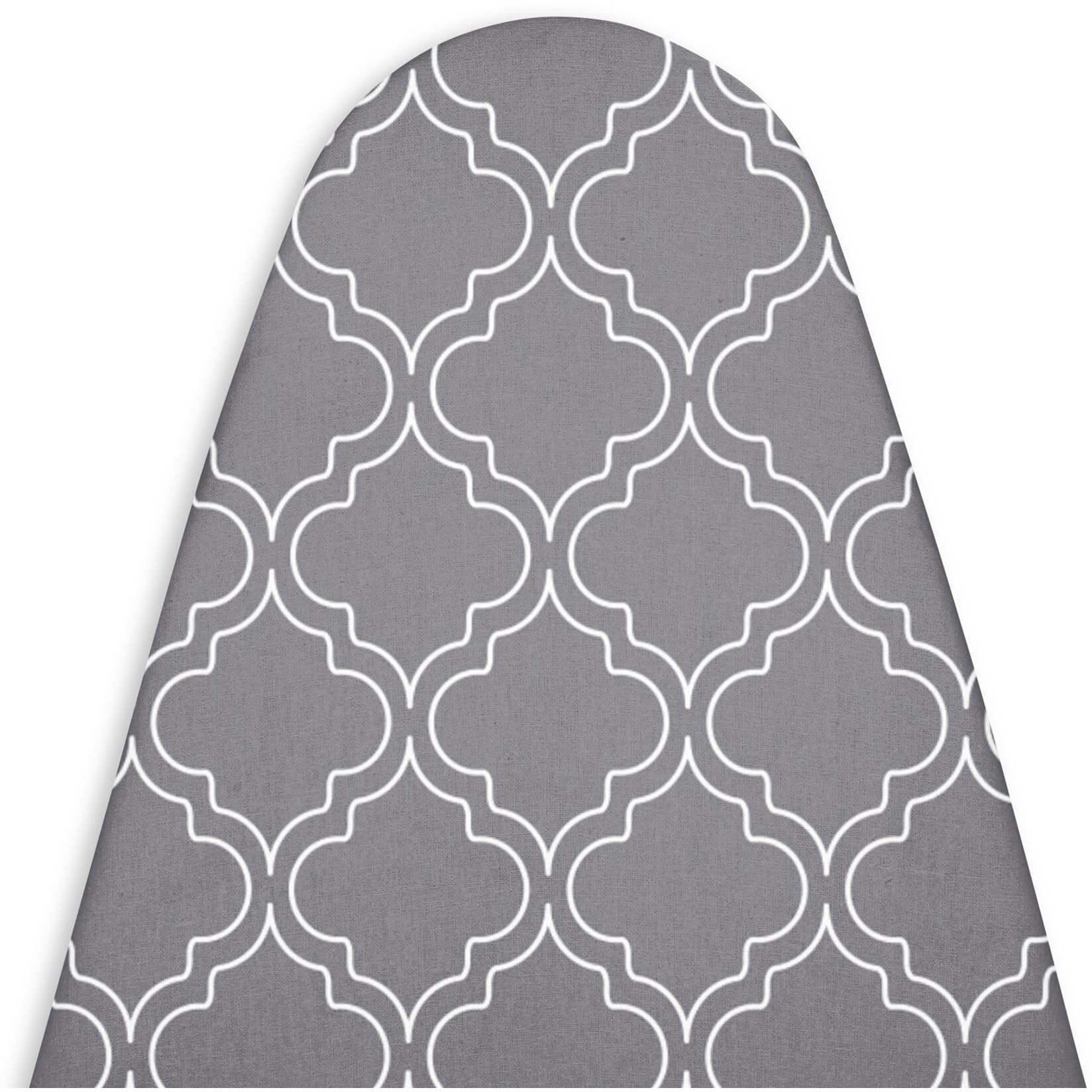 Encasa Ironing Board Covers (57X22) Drawstring Tightening With Thick 3 Mm Felt Padding, Easy Fit, Scorch Resistant, Printed - Grey Tiles