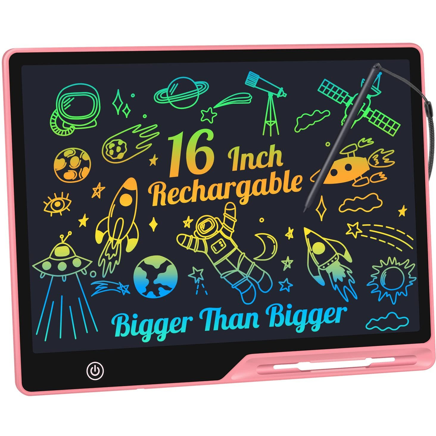 Lcd Writing Tablet,16 Inch Colorful Screen Rechargeable Doodle Board Toddler Educational Toys For 3 4 5 6 Years Old Boys Girls Reusable Portable Drawing Tablet Christmas Toys Gifts For Kids (Pink)