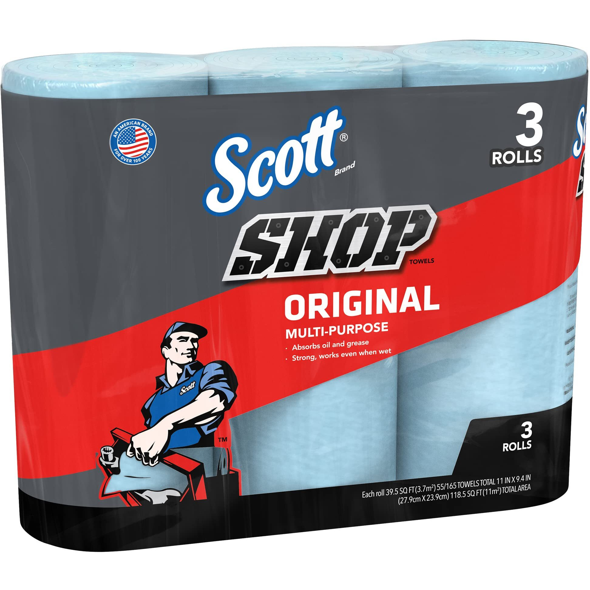 Scott 75143 Scott Shop Towels, Blue (3 Rolls, 55 Towelsroll, 165 Towels Total)