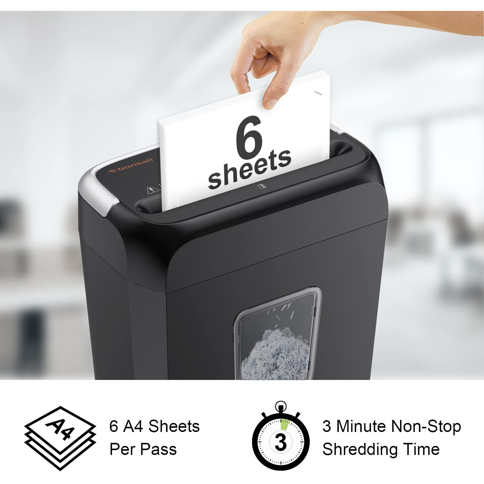Bonsaii Paper Shredder For Home Use,6-Sheet Crosscut Paper And Credit Card Shredder For Home Office,Home Shredder With Handle For Document,Mail,Staple,Clip-3.4 Gal Wastebasket(C237-B)