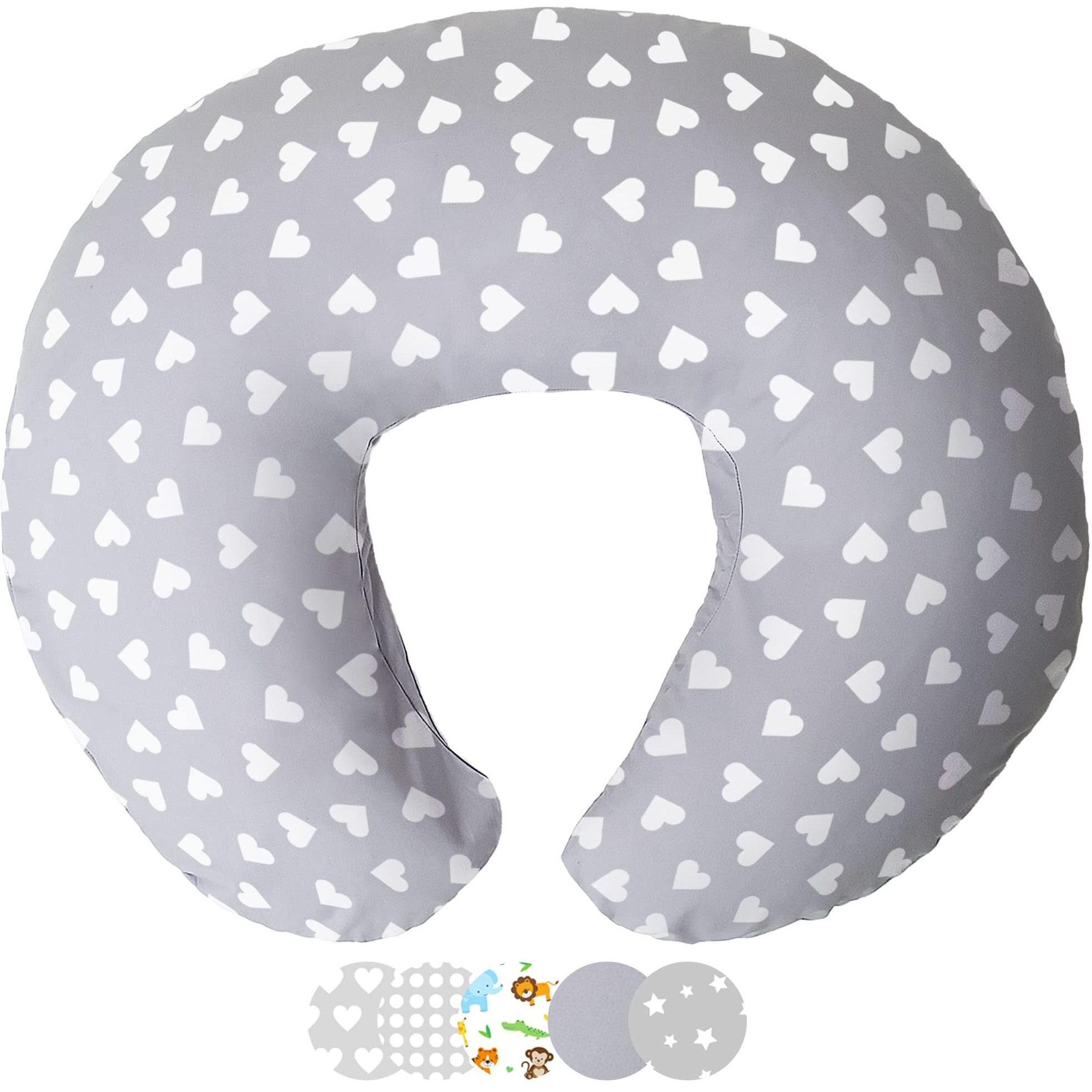 Niimo Nursing Pillow For Breastfeeding - Multifunctional Breast Feeding Pillows For Mom, Nursing Pillows For Breastfeeding, Baby Support, Breastfeeding Pillows, Removable Cover, Grey White Heart