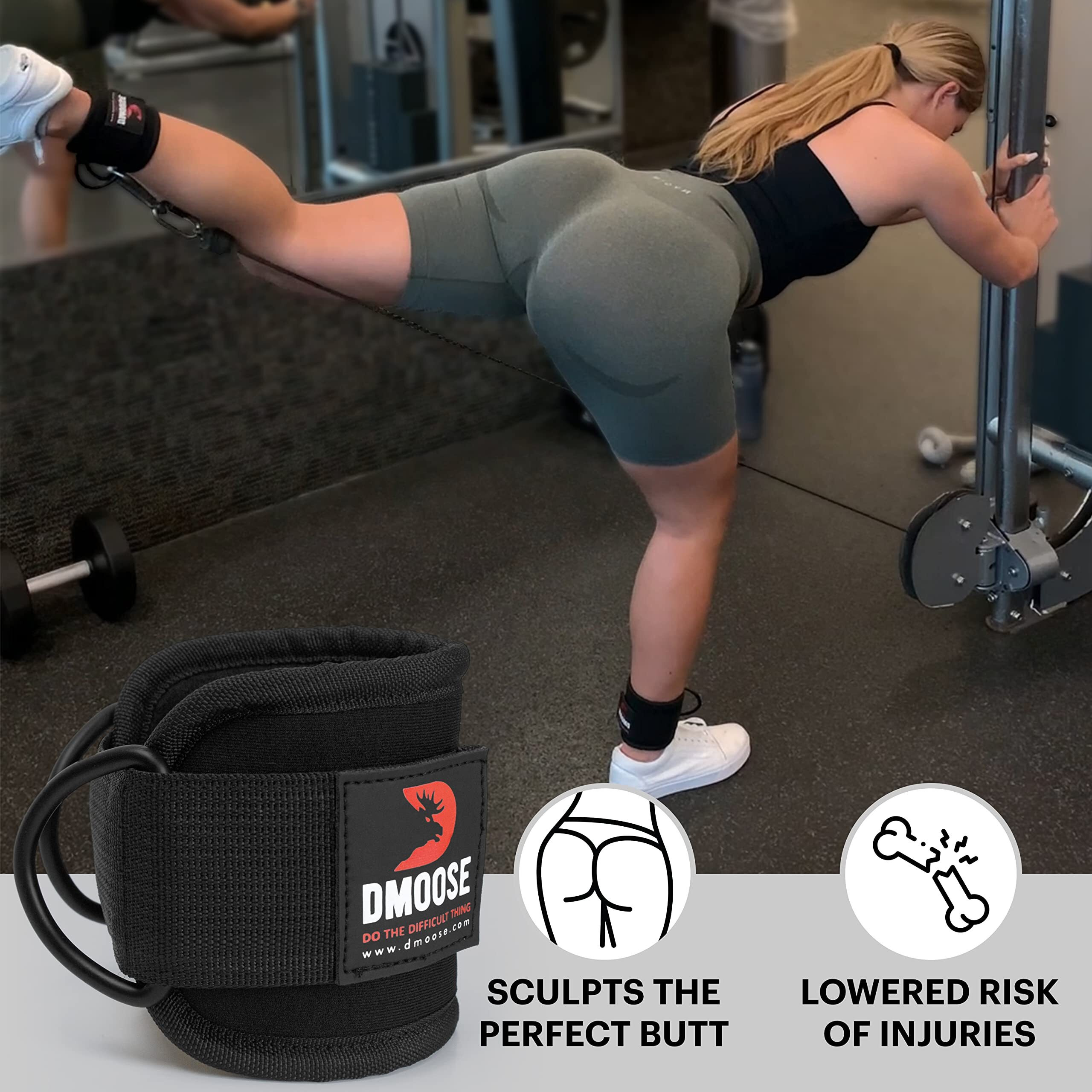 Dmoose Ankle Strap For Cable Machine Attachments - Gym Ankle Cuff For Kickbacks, Glute Workouts, Leg Extensions, Curls, Booty Hip Abductors Exercise For Men Women