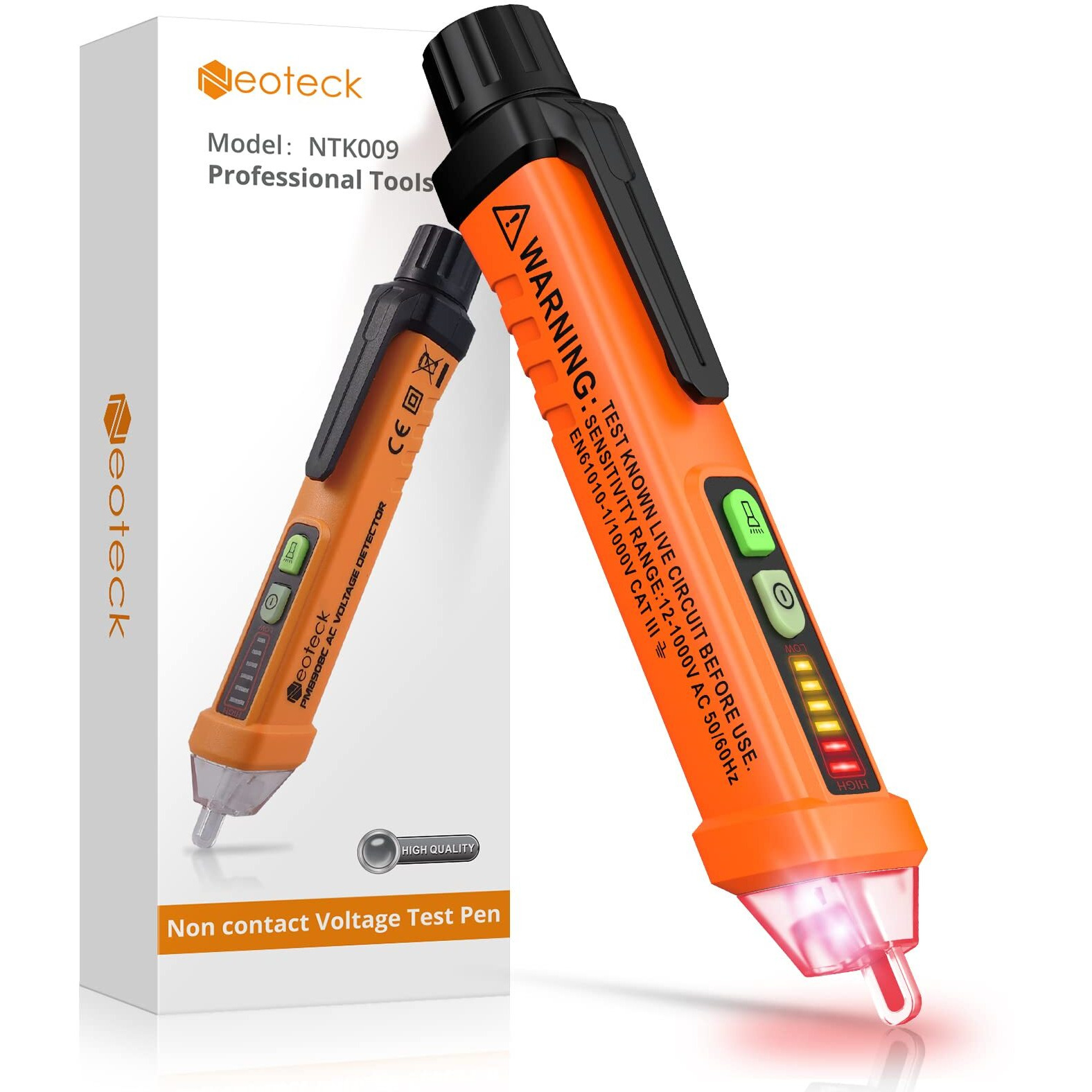 Neoteck Non-Contact Ac Voltage Tester Pen, Ac 12-1000V, Led Flashlight, Buzzer Alarm For Livenull Wire Judgment