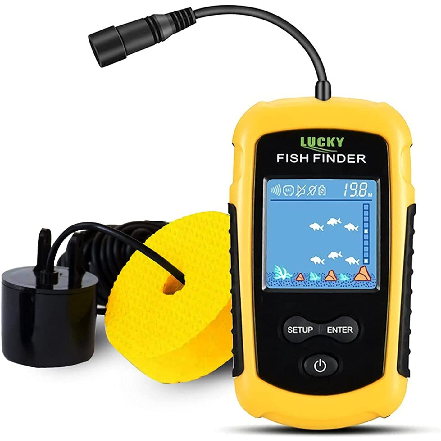 Lucky Kayak Portable Fish Depth Finder Water Handheld Fish Finder Sonar Castable Kayak Boat Fishfinder Transducer Fishing Lcd Display Ffc1108