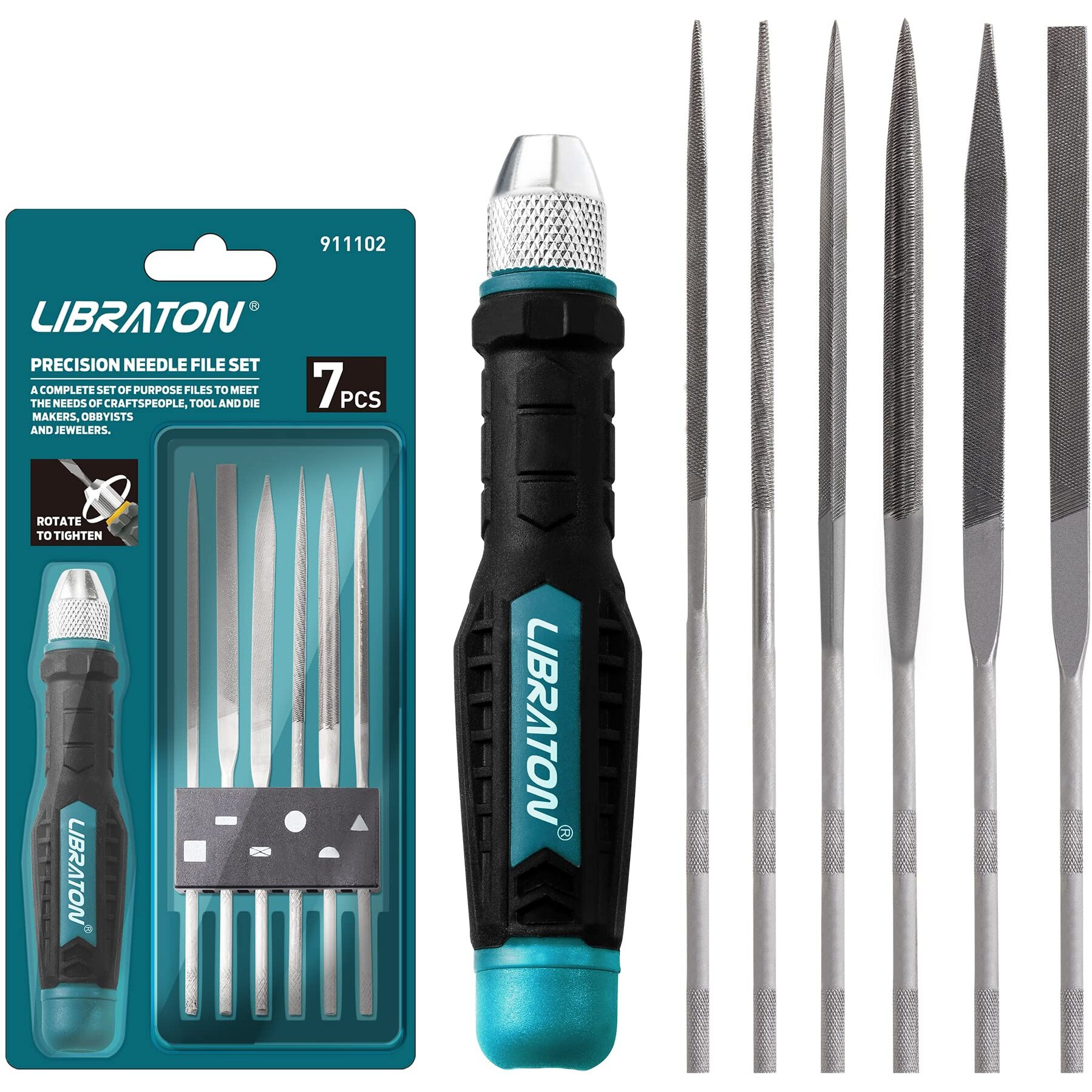 Libraton Needle File Set Interchangeable, Small Files, Mini Files, Wood Files, Metal Files Set, 6Pcs Steel Files With Handle For Precision Metal File Work, Woodworking, Plastic Carving, Craft Tool