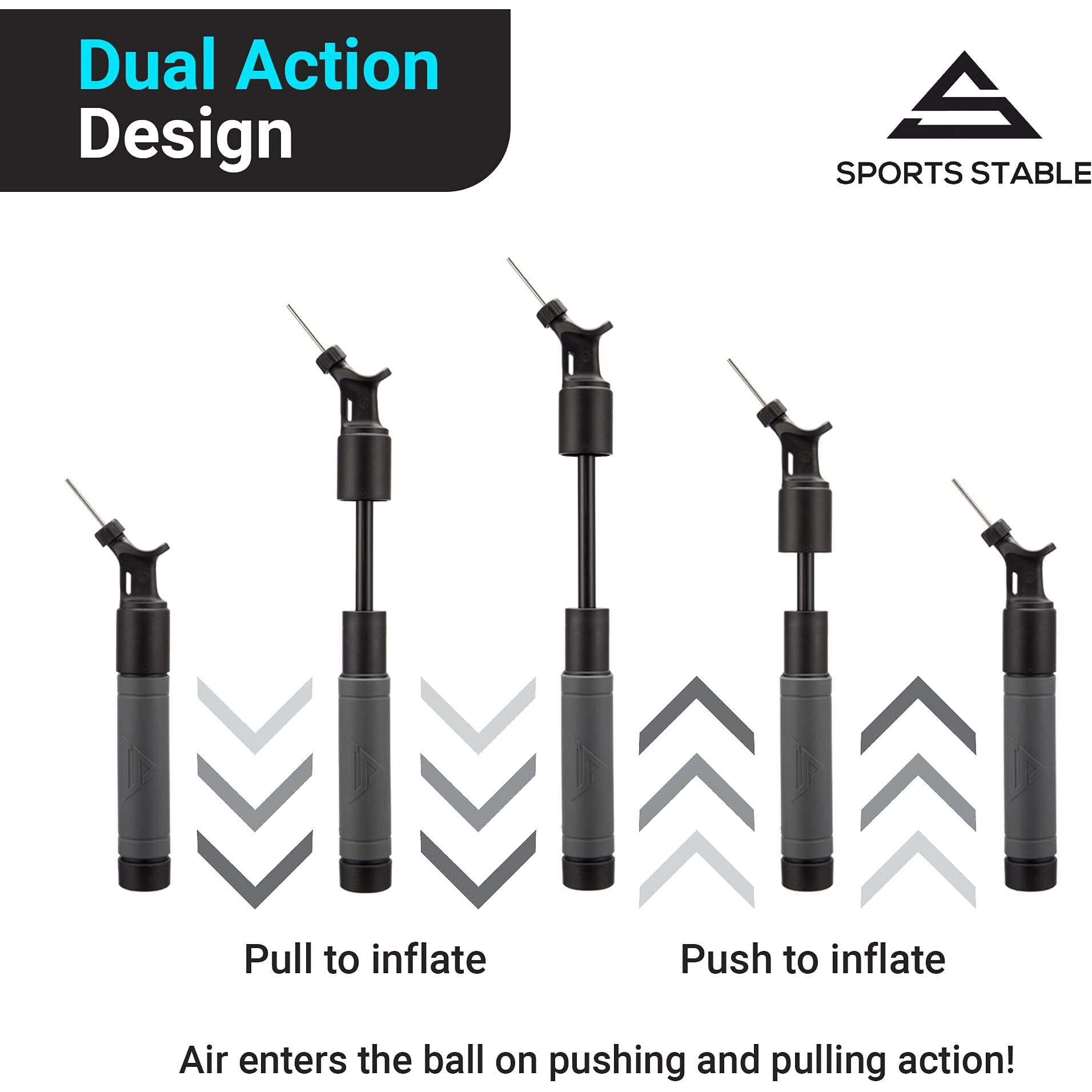 Sports Stable Ball Pump With 5 Needles Push And Pull Inflation Device For Your Basketball, Football, Soccer Ball, Volleyball, And Other Sport Balls