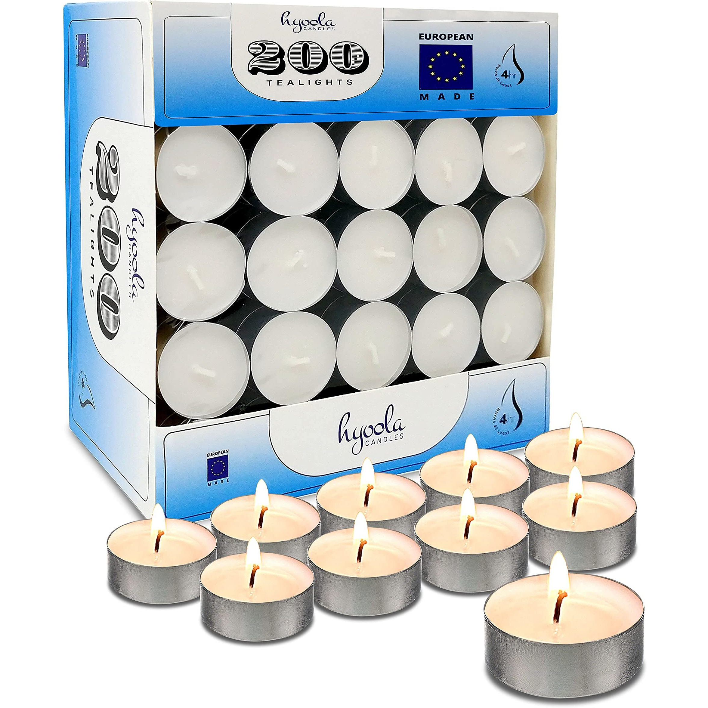 Hyoola Tea Lights Candles - 200 Bulk Candles Pack - Tea Candles Unscented- European Made Tealight Candles