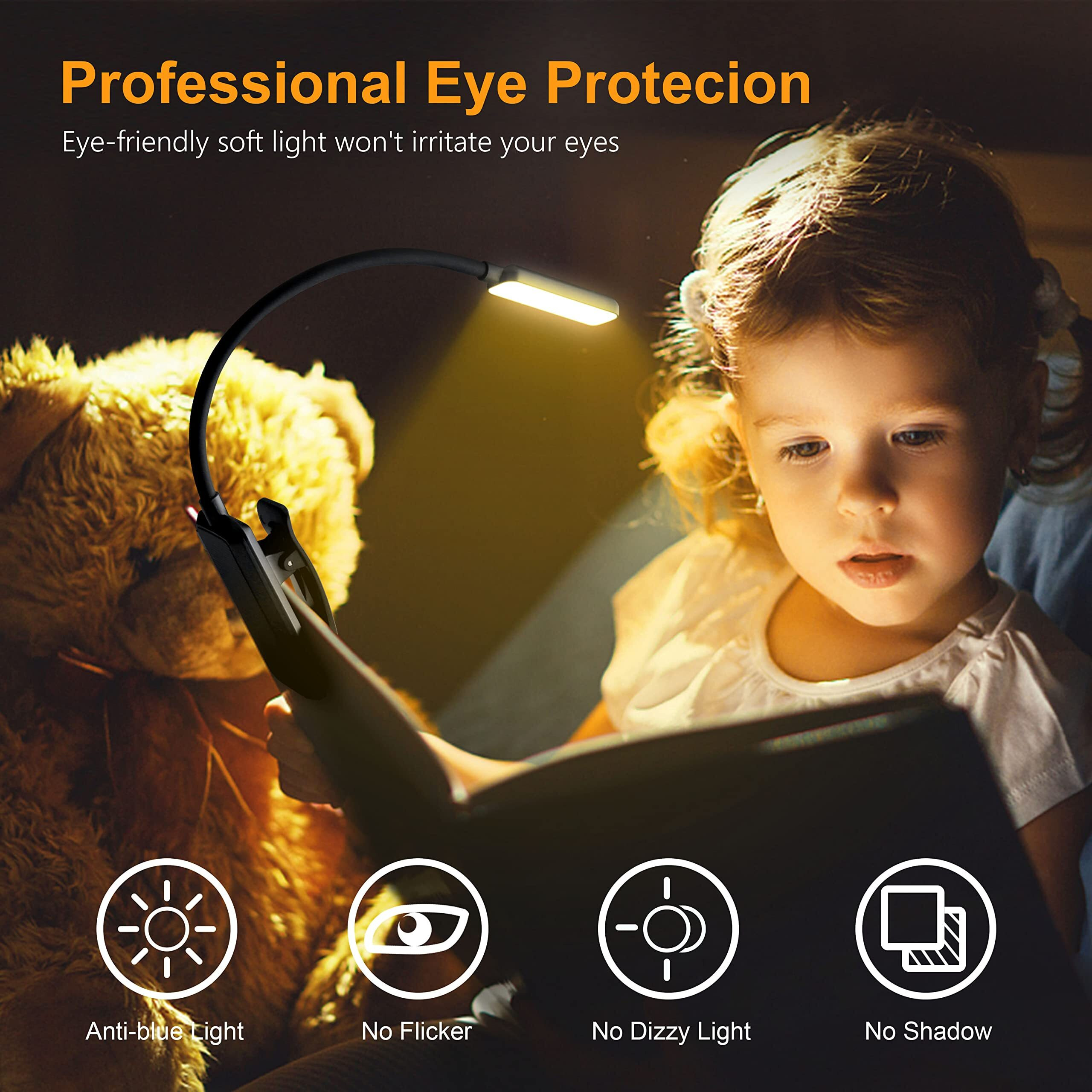 Gritin 9 Led Rechargeable Book Light For Reading In Bed - Eye Caring 3 Color Temperatures,Stepless Dimming Brightness,12+Hrs Runtime Small Lightweight Clip On Book Reading Light For Kids,Studying