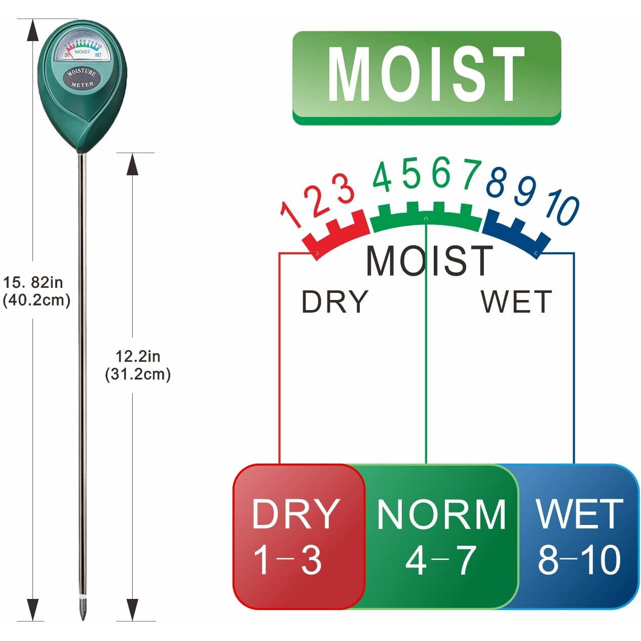 Xlux Long Probe Deep Use Soil Moisture Meter, Water Monitor Indicator Sensor, Hygrometer For Outdoor Indoor Large Pot Plants, Flower, Gardening, Farming