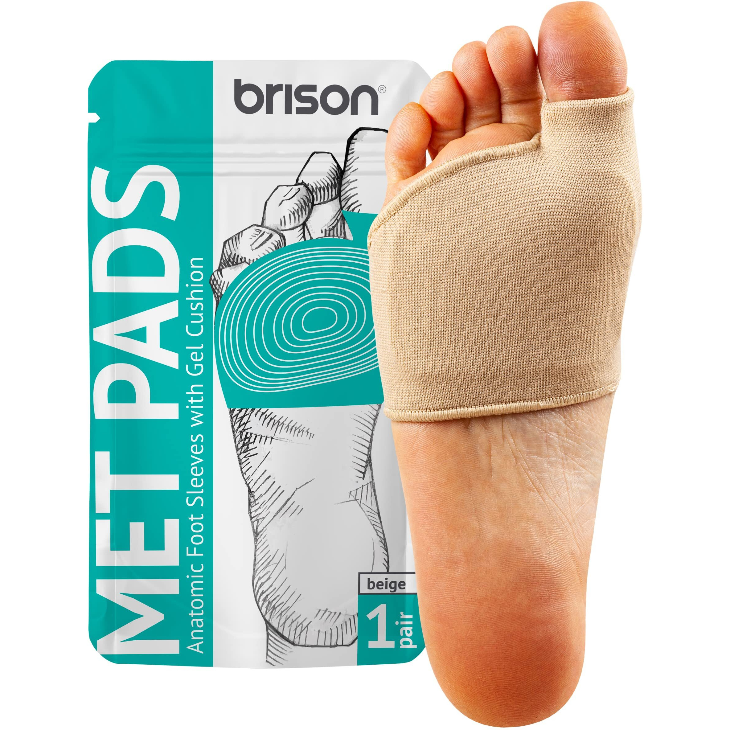 Metatarsal Pads For Women And Men Ball Of Foot Cushion - Gel Sleeves Cushions Pad - Fabric Soft Socks For Supports Feet Pain Relief (Beige) Medium