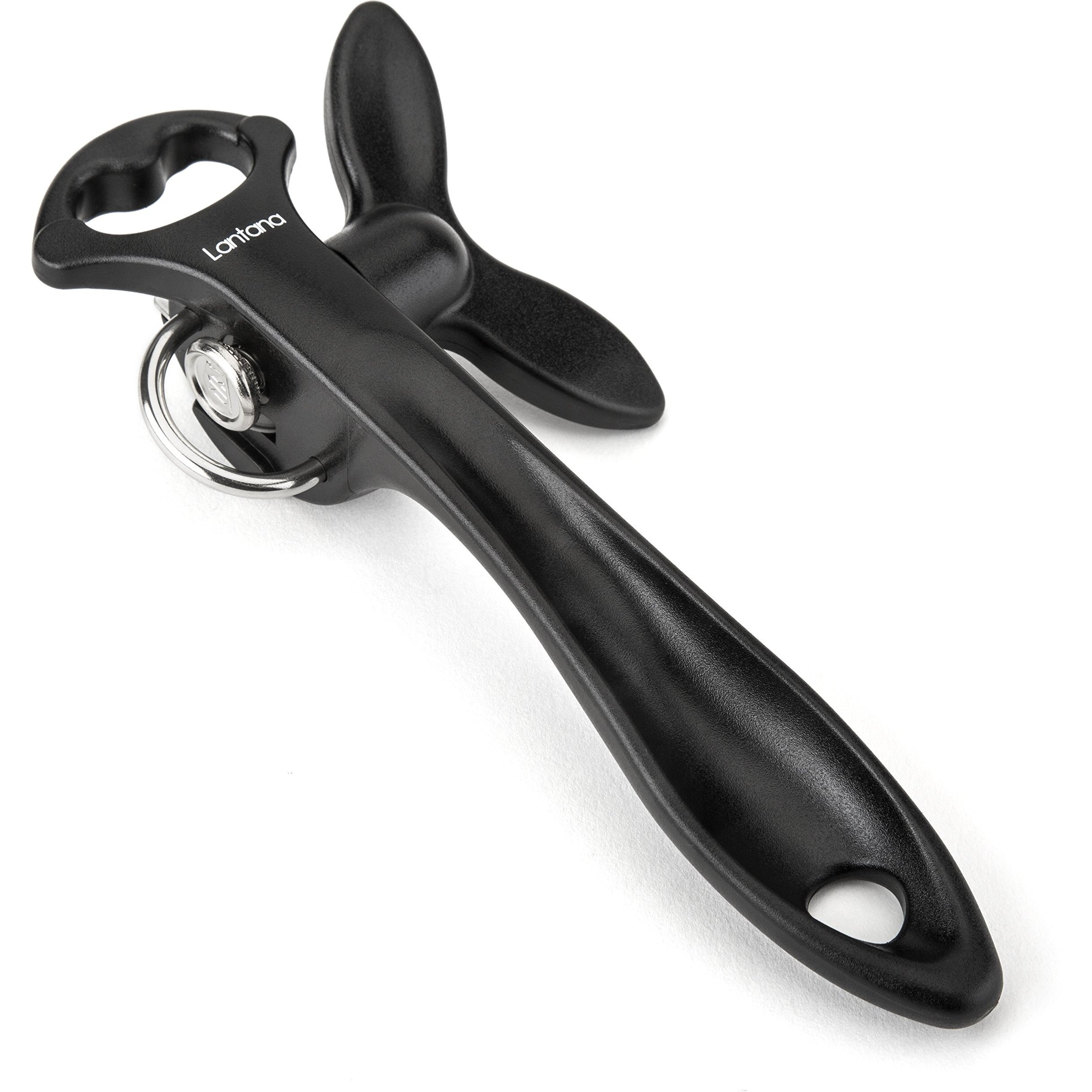 Lantana 2 In 1 Safety Manual Can Opener (Smooth Edge) & Bottle Opener - Blackstainless Steel