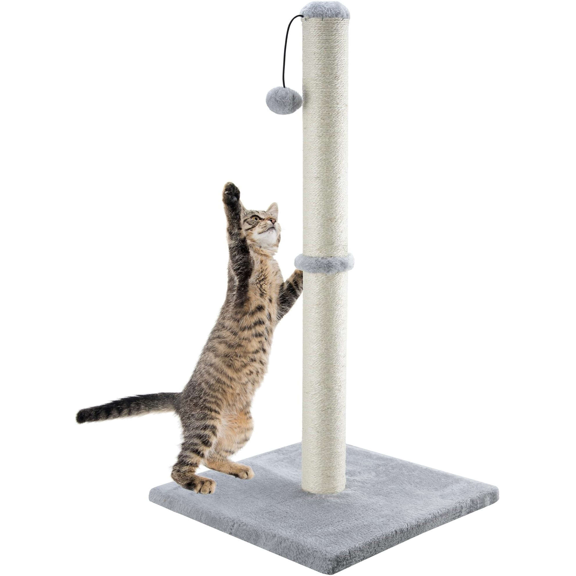 Dimaka 34 "" Tall Cat Scratching Post For Large Cats And Kittens, High Vertical Scratcher With Premium Natural Sisal Rope And Interactive Hanging Ball For Indoor Cat(Grey, 34 Inches For Large Cats)