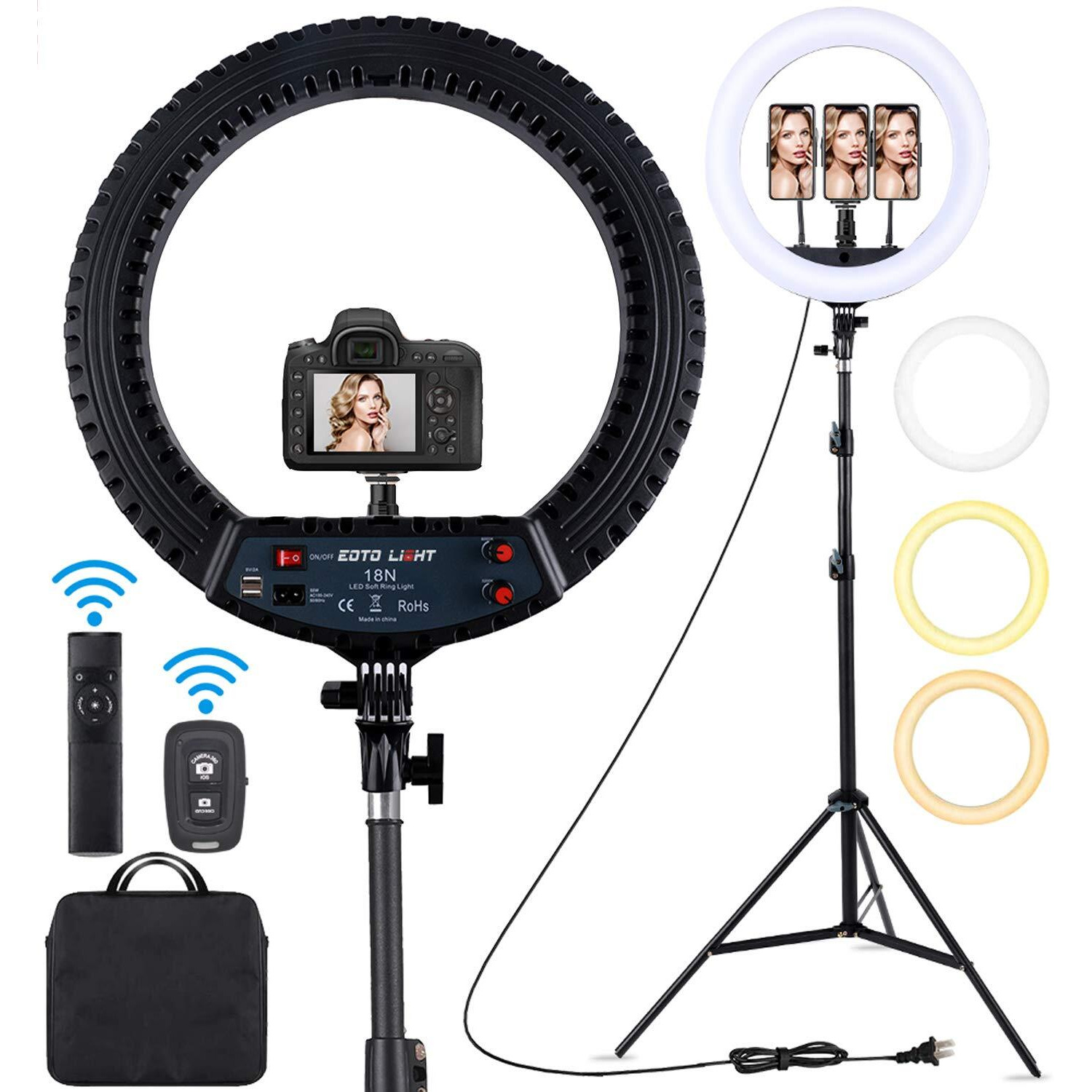 18 Inch Led Ring Light With Tripod Stand Dimmable Makeup Selfie Ring Light For Studio Portrait Youtube Vlog Video Shooting With Carrying Bag And Remote Controller, Cri 90