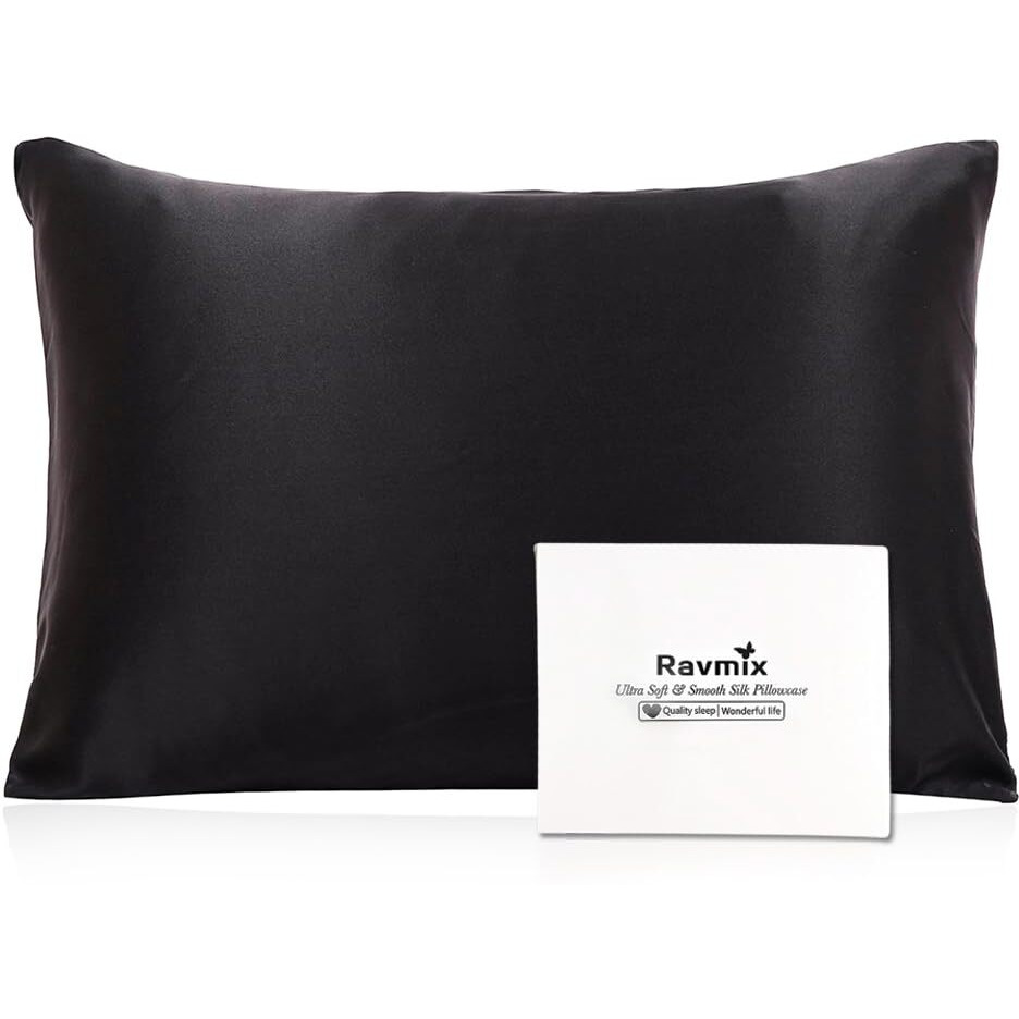 Ravmix Silk Pillowcase For Hair And Skin With Hidden Zipper, Both Sides 21Momme Mulberry Silk Cooling Pillow Case Standard Size 20A26Inches, 1Pcs, Black