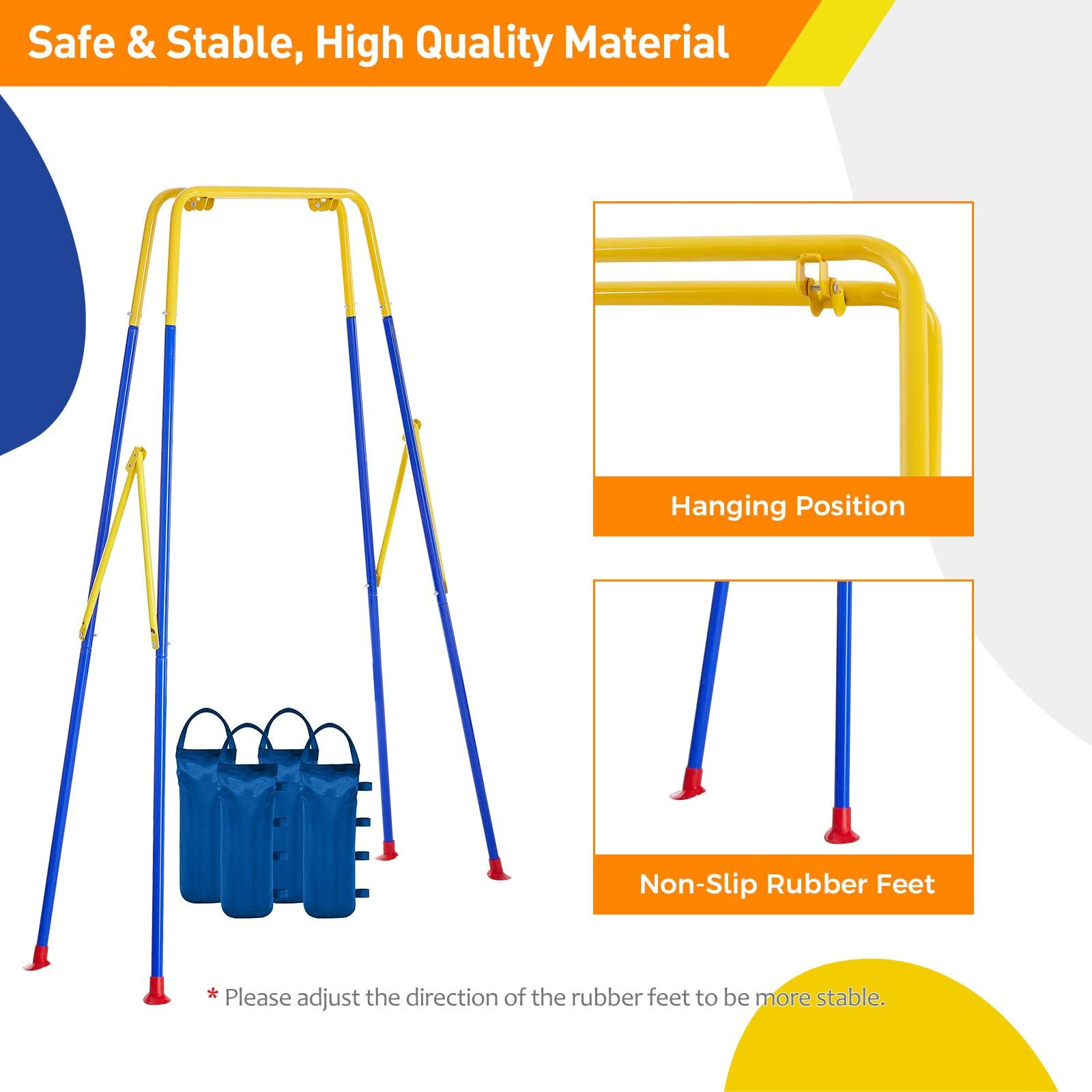 Funlio Foldable Swing Stand For Kids With 4 Sandbags, Heavy Duty Metal A-Frame Indoor/Outdoor For Backyard, Suitable Most Toddler/Baby Jumper/Hammock Chair