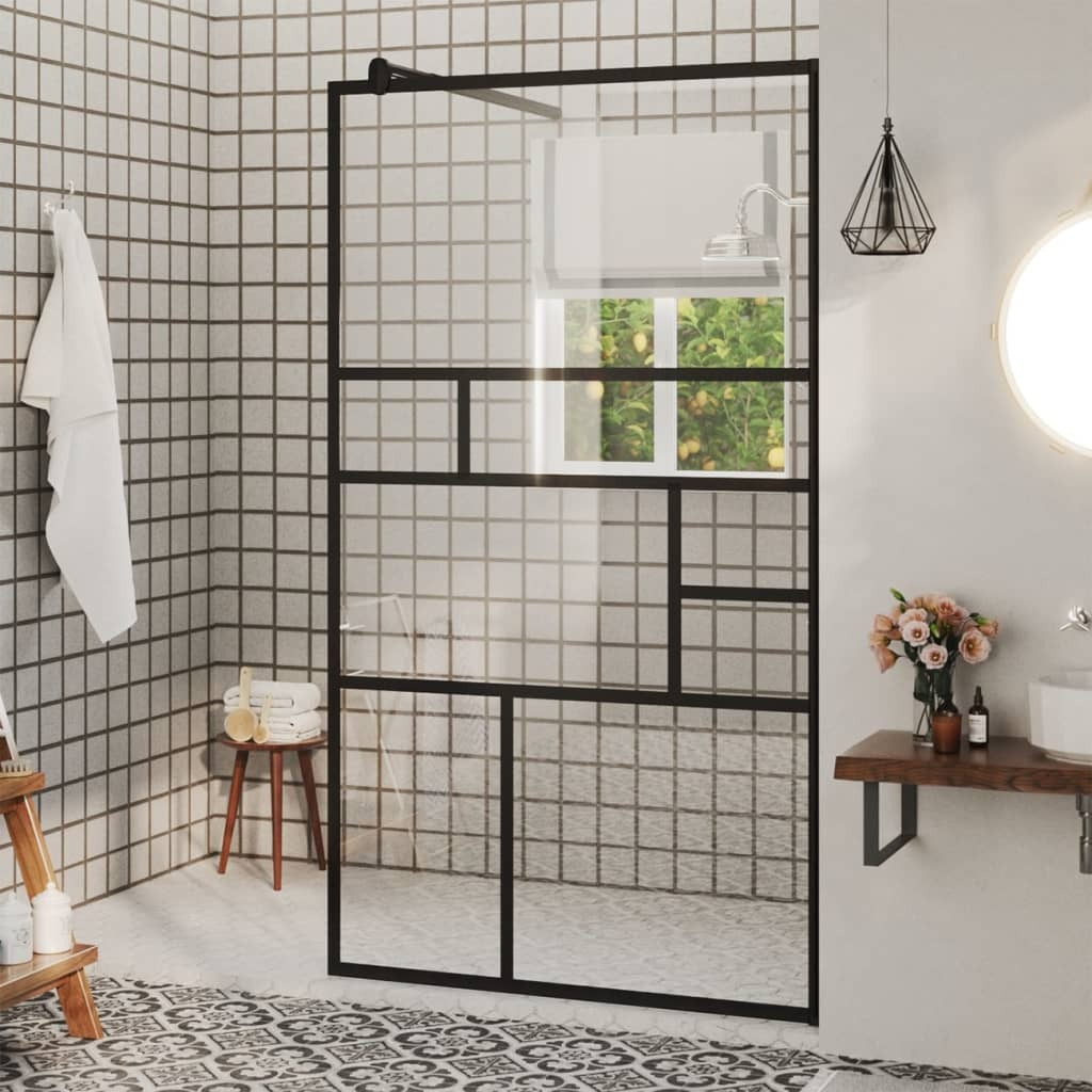 Vidaxl Walk-In Shower Wall With Clear Esg Glass 35.4"&quotX76.8"" Black
