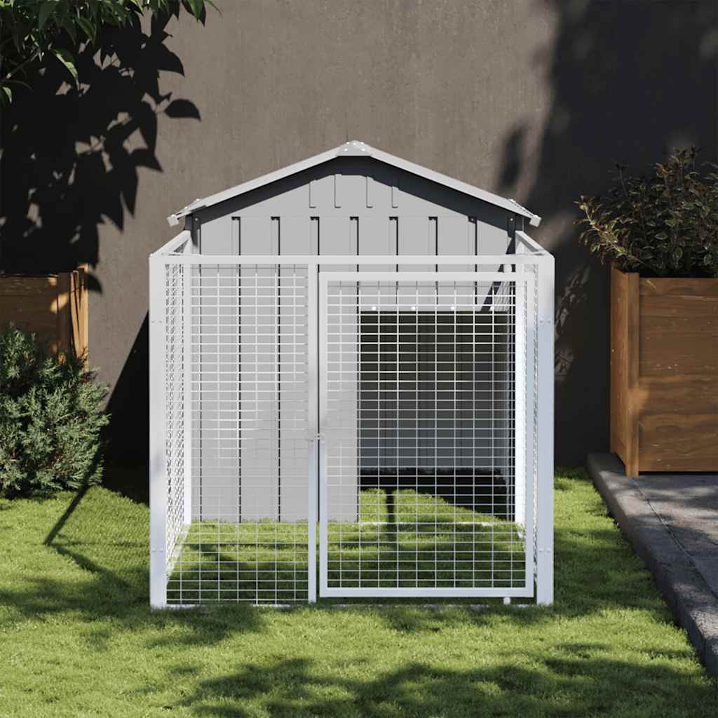 Vidaxl Dog House With Run Light Gray 46.1"&quotX79.1"&quotX48.4"" Galvanized Steel
