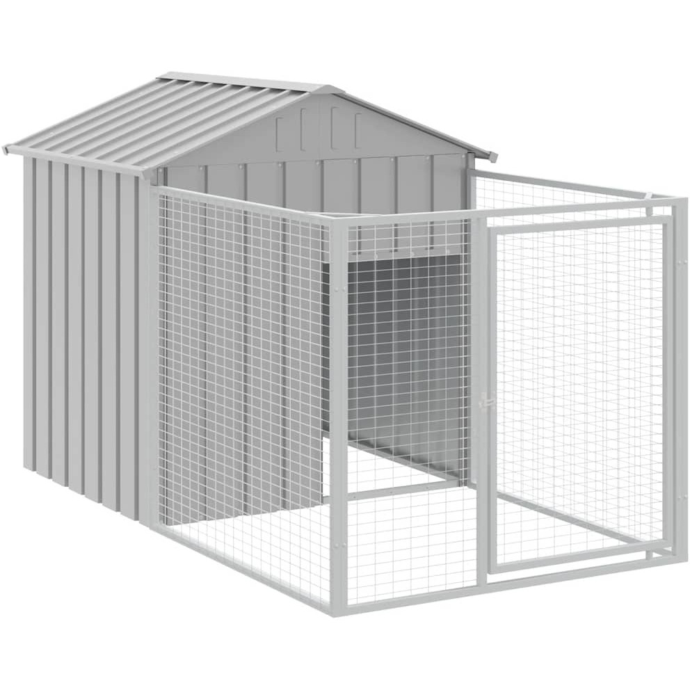 Vidaxl Dog House With Run Light Gray 46.1"&quotX79.1"&quotX48.4"" Galvanized Steel