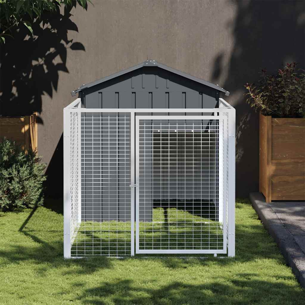 Vidaxl Dog House With Run Anthracite 46.1"&quotX79.1"&quotX48.4"" Galvanized Steel