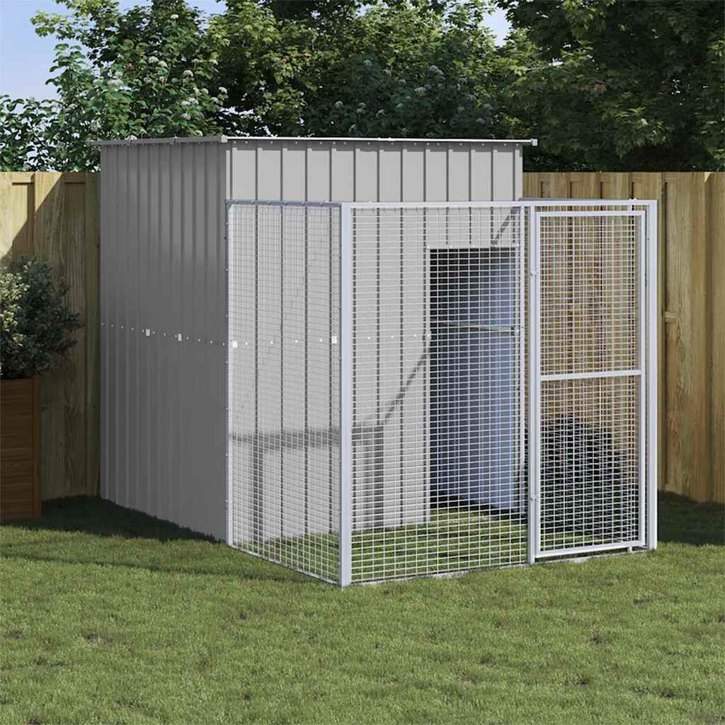 Vidaxl Dog House With Run Light Gray 65"&quotX98.8"&quotX71.3"" Galvanized Steel