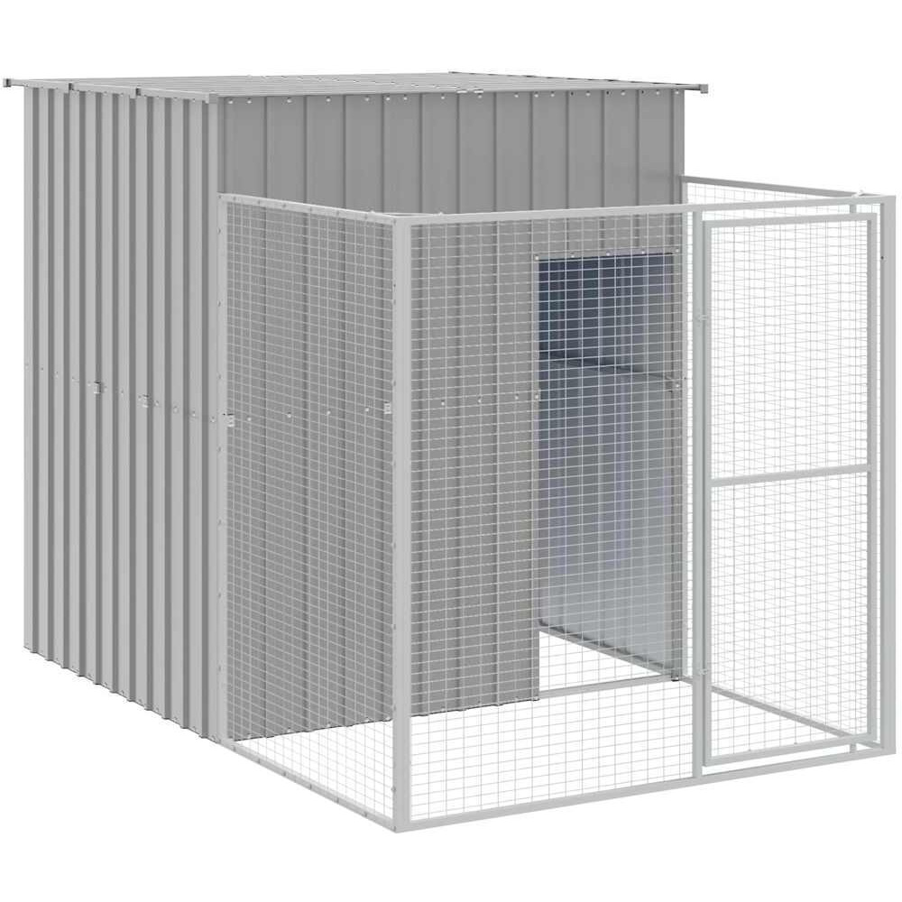 Vidaxl Dog House With Run Light Gray 65"&quotX98.8"&quotX71.3"" Galvanized Steel