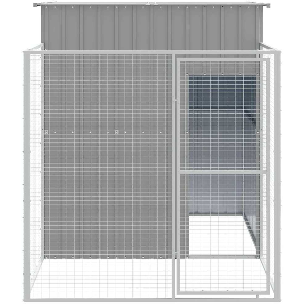 Vidaxl Dog House With Run Light Gray 65"&quotX98.8"&quotX71.3"" Galvanized Steel