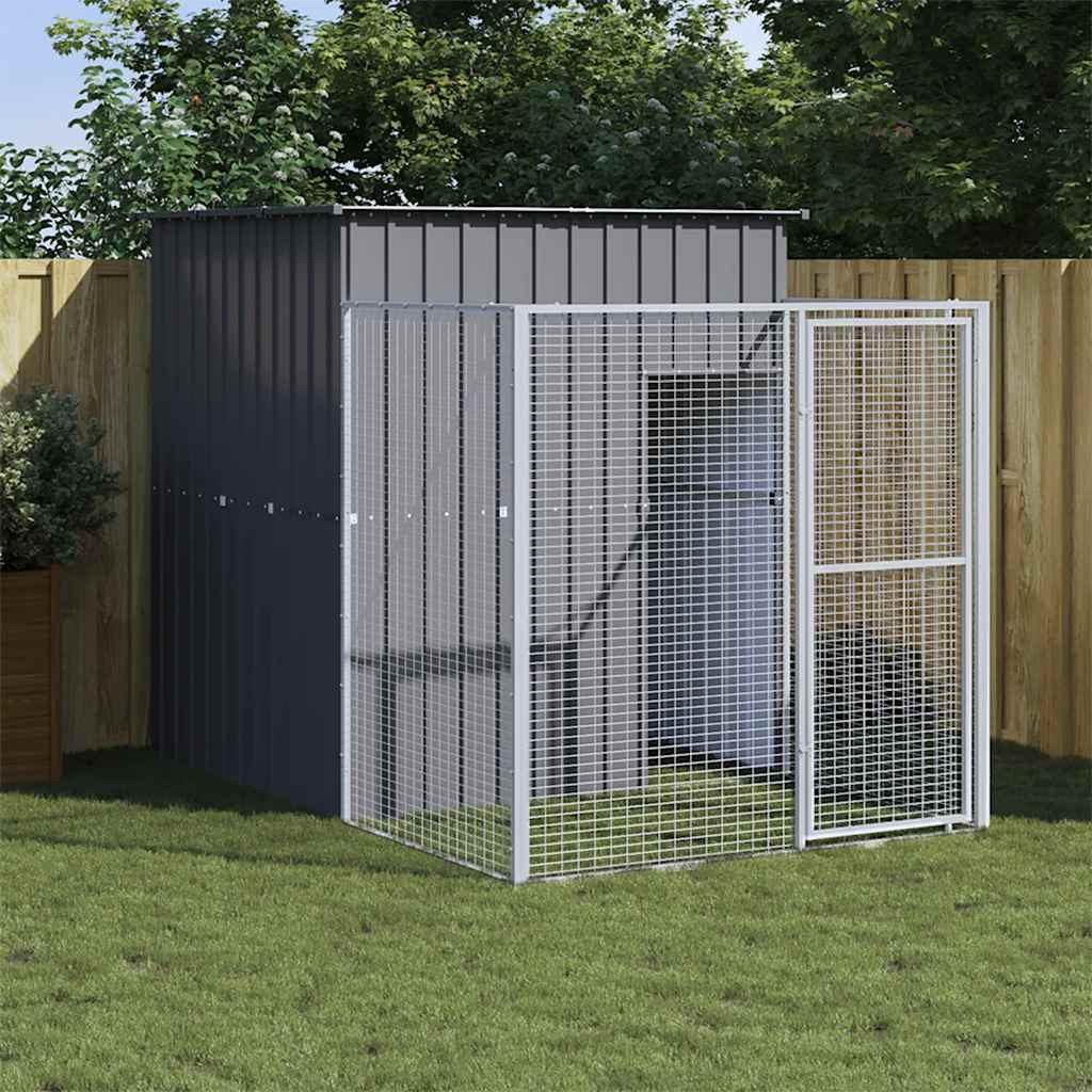 Vidaxl Dog House With Run Anthracite 65"&quotX98.8"&quotX71.3"" Galvanized Steel