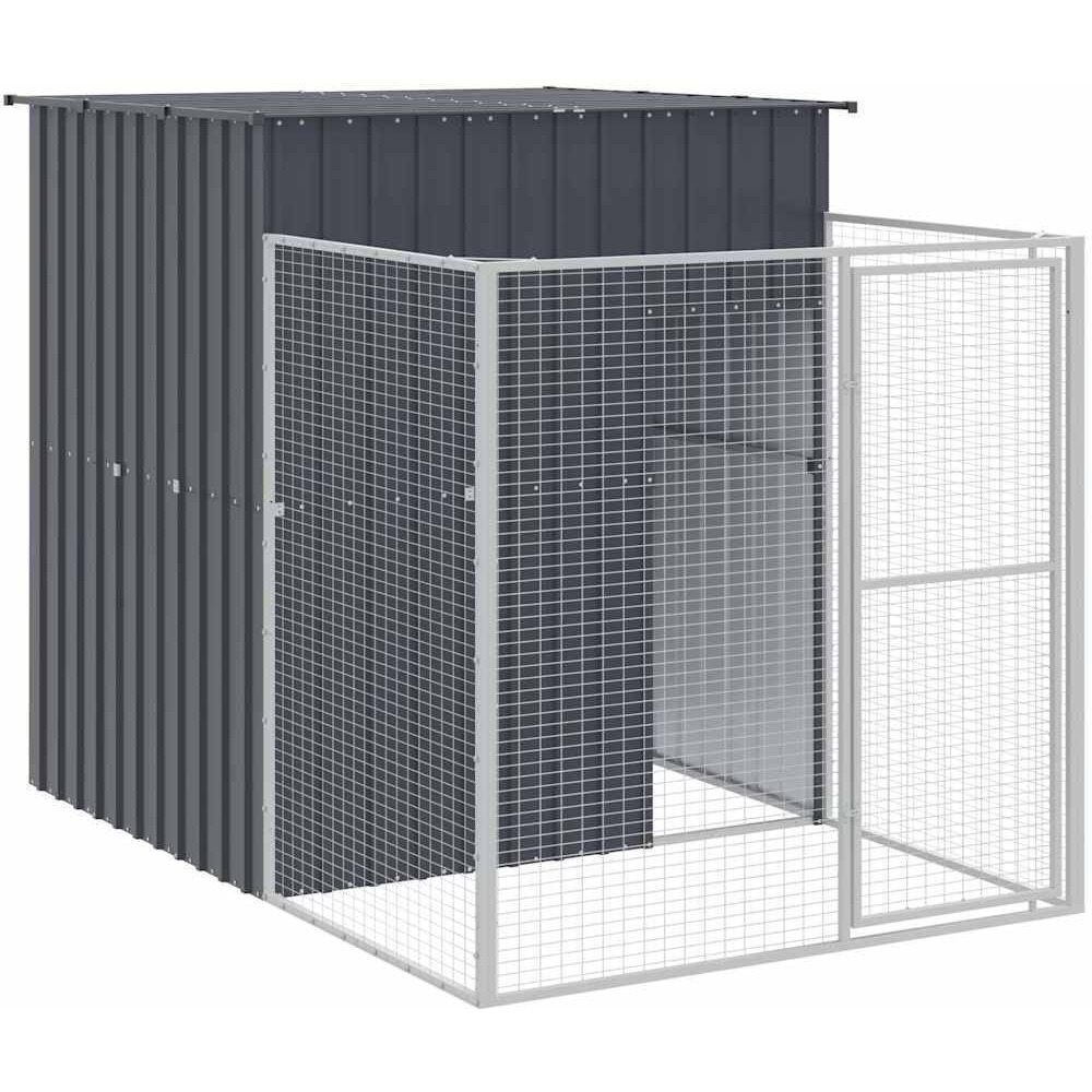 Vidaxl Dog House With Run Anthracite 65"&quotX98.8"&quotX71.3"" Galvanized Steel