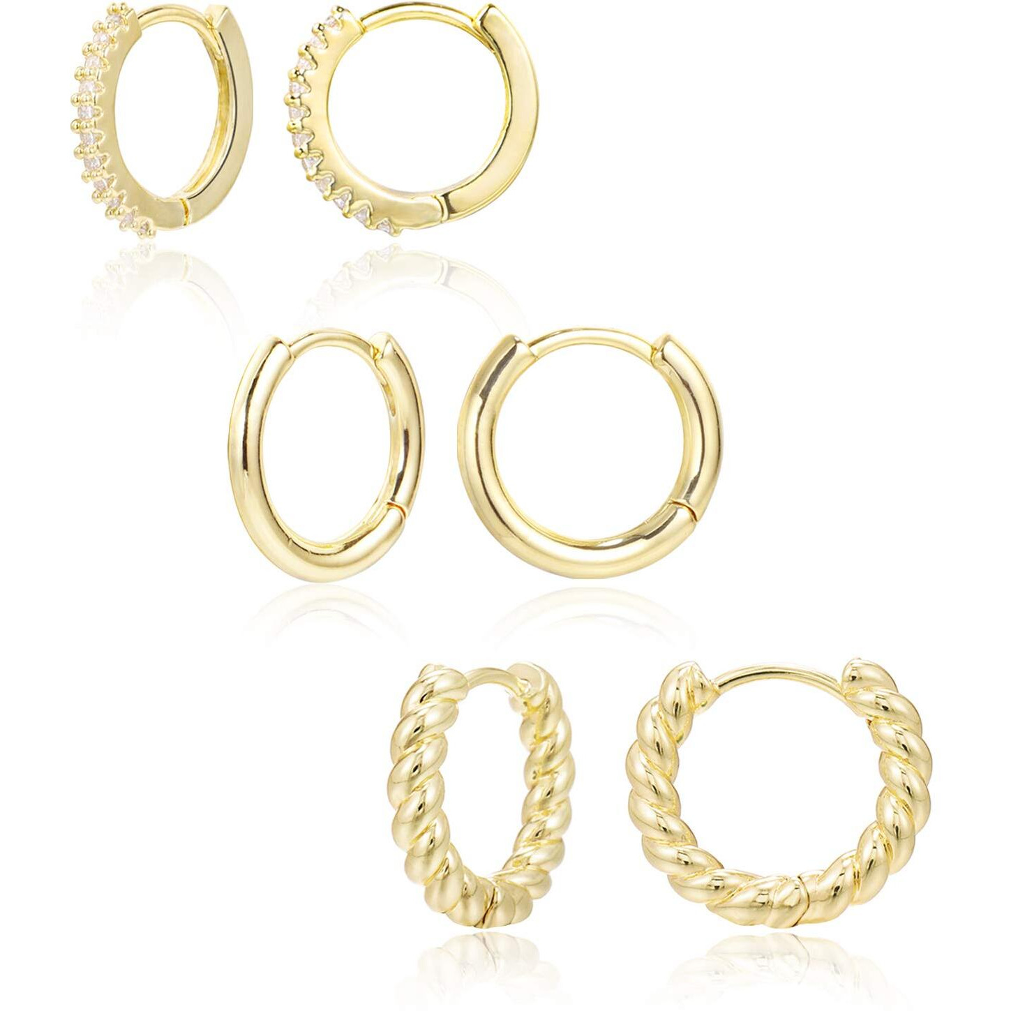 3 Pairs Small Huggie Hoop Earrings Set 14K Gold Hypoallergenic Lightweight Huggie Hoops Earrings For Women Girls