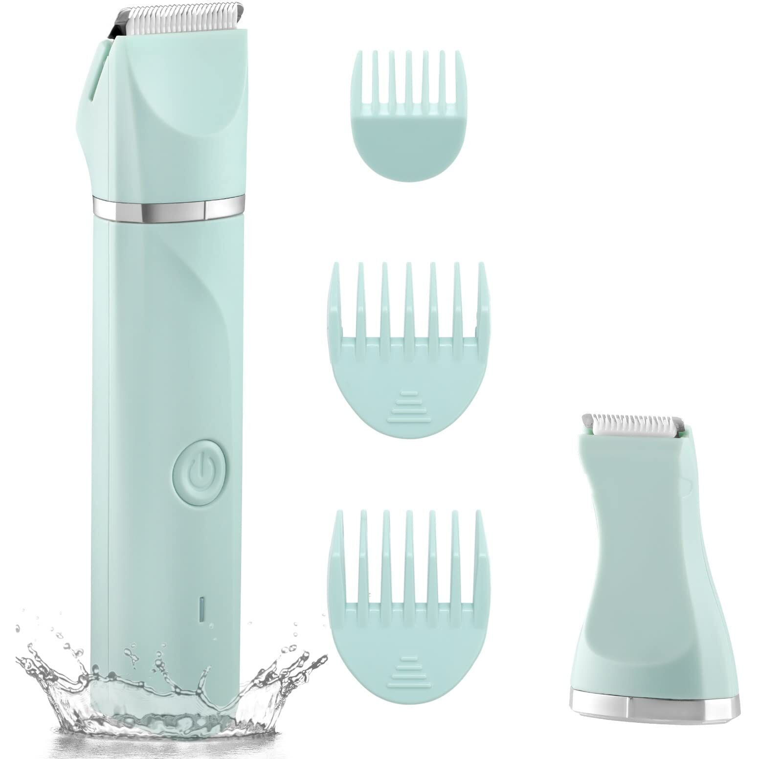 Areyzin Waterproof Bikini Trimmer Women Electric Razor For Legs Pubic Hair Rechargeable Shaver Removal With Snap-In Ceramic Blades Ip7X Washable Head,Wet And Dry Use,Green