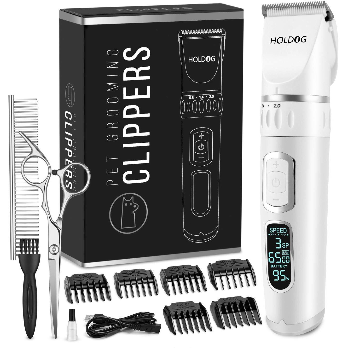 Dog Clippers Professional Heavy Duty Dog Grooming Clipper 3-Speed Low Noise High Power Rechargeable Cordless Pet Grooming Tools For Small & Large Dogs Cats Pets With Thick & Heavy Coats