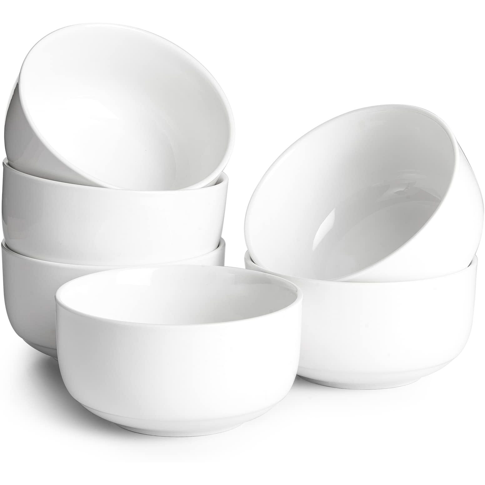 Dowan 22 Oz White Bowls Set Of 6 - Ceramic Small Bowls For Cereal, Soup, Dessert, Oatmeal, Rice, Pasta, Chips, Fruit - Dishwasher & Microwave Safe