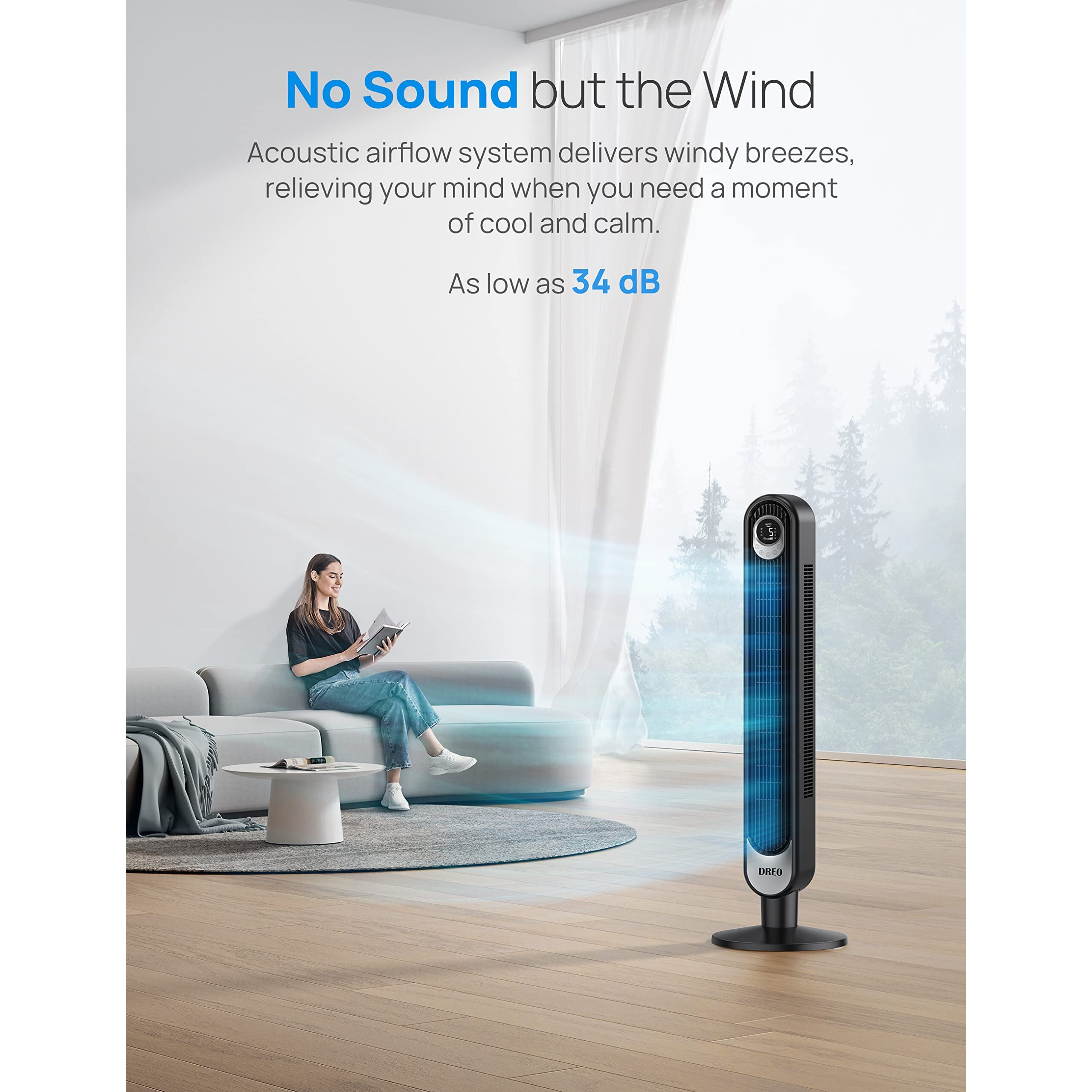 Dreo Tower Fan 42 Inch, Cruiser Pro T1 Quiet Oscillating Bladeless Fan With Remote, 6 Speeds, 4 Modes, Led Display, 12H Timer, Black Floor Standing Fan Powerful For Indoor Home Bedroom Office Room