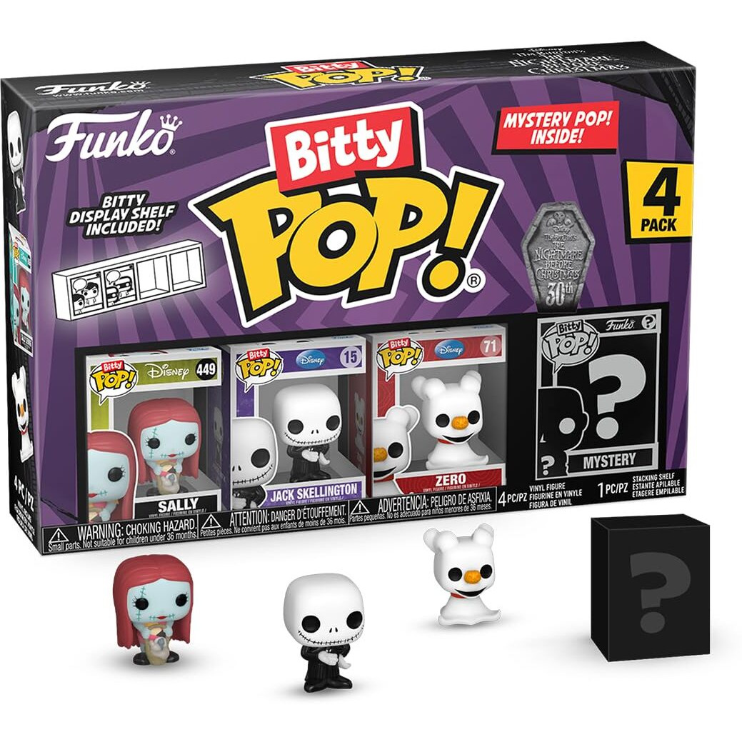 Funko Bitty Pop The Nightmare Before Christmas Mini Collectible Toys - Sally, Jack Skellington, Zero & Mystery Chase Figure (Styles May Vary) 4-Pack