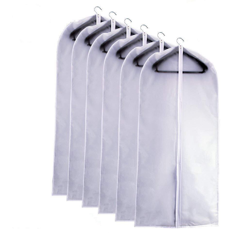 Hanging Garment Bags Cover 24 ' 'X48 ' ' Lightweight Clear White Suit Protector Cover (Pack Of 6) With Study Full Zipper For Suit Clothes Storage Closet (24 ' 'X48 ' ', White)