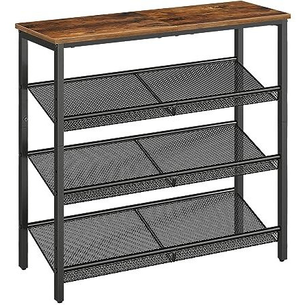 Hoobro Shoe Rack, 4-Tier Shoe Rack, Shoe Shelf For Entryway, Closet, Holds 12-15 Pairs Of Shoes, Shoe Storage Organizer With 3 Metal Mesh Shelves, Solid And Stable, Industrial, Rustic Brown Bf42Xj01