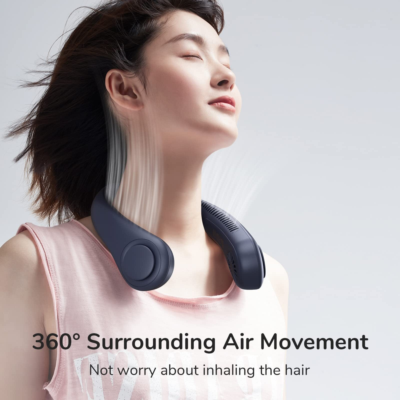 Jisulife Portable Neck Fan, Hands Free Bladeless Fan, 4000 Mah Battery Operated Wearable Personal Fan, Leafless, Rechargeable, Headphone Design, Usb Powered Desk Fan,3 Speeds-Dark Blue