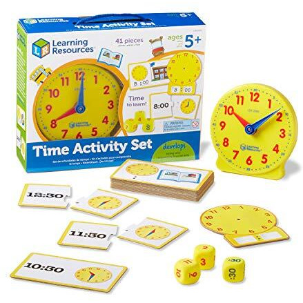 Learning Resources Time Activity Set - 41 Pieces, Ages 5+,Clock For Teaching Time, Telling Time, Homeschool Supplies, Montessori Clock,Stocking Stuffers For Kids