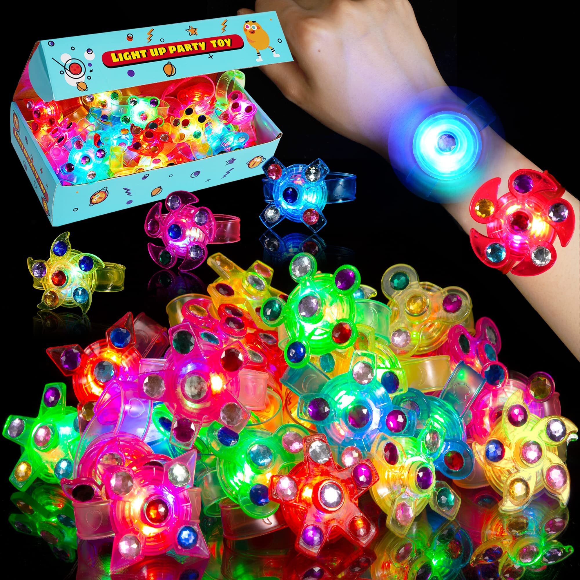 Mikulala 24 Pack Led Light Up Fidget Spinner Bracelets,Party Favors For Kids 4-8 8-12 Goodie Bag Stuffers,Glow In The Dark Party Supplies,Treasure Box Toys For Classroom,Return Gifts For Kids Birthday