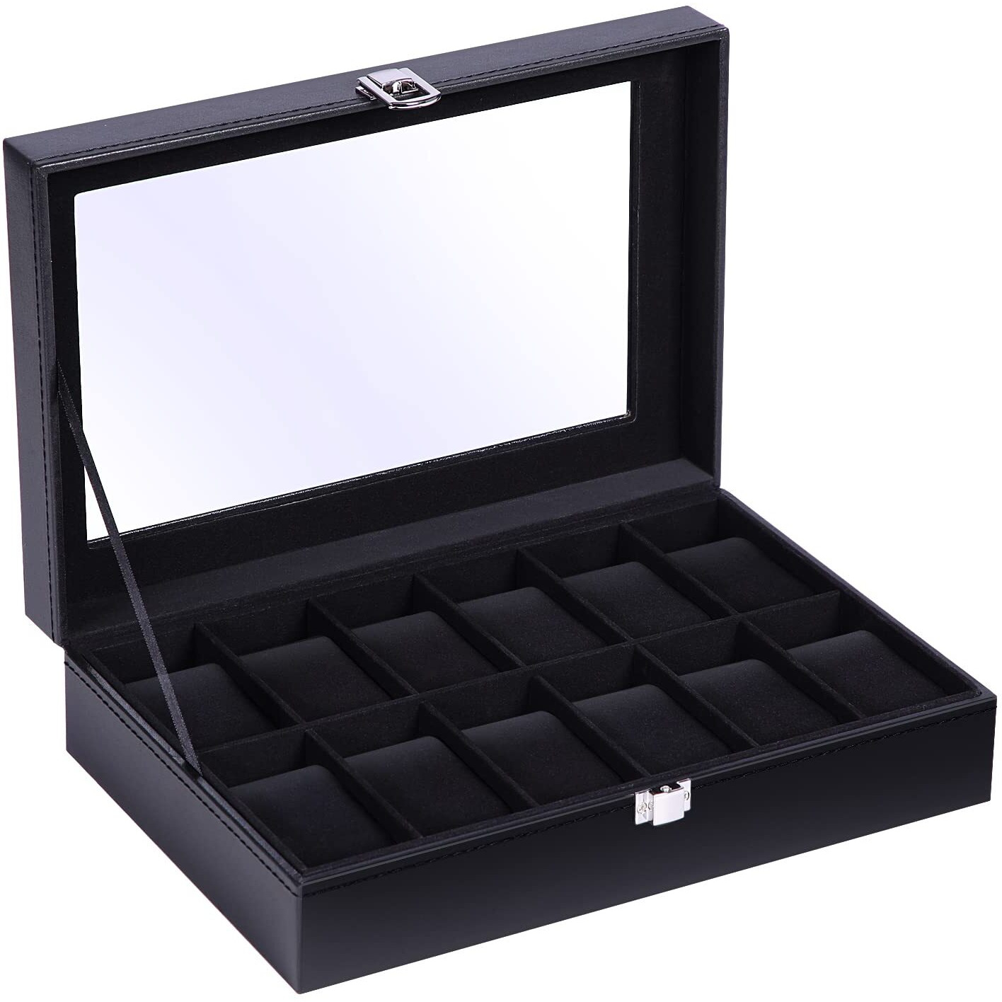 Ohuhu Watch Box, Watch Box Organizer For Men Watch Case Watch Holder - 12 Slot Watch Display Pu Leather Real Glass Lid Watch Storage Jewelry Organization For Men And Women Perfect Birthday Gifts