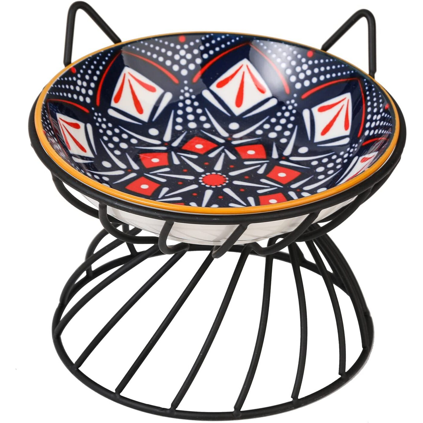 Raised Ceramic Cat Food Bowl - Elevated Cat Dish With Anti Slip Stand - Wide Shallow Cat Bowl Whisker Friendly - Cute Cat Plate - Cat Feeding Bowls - Microwave And Dishwasher Safe - 8.5 Oz - 5.75 Inch