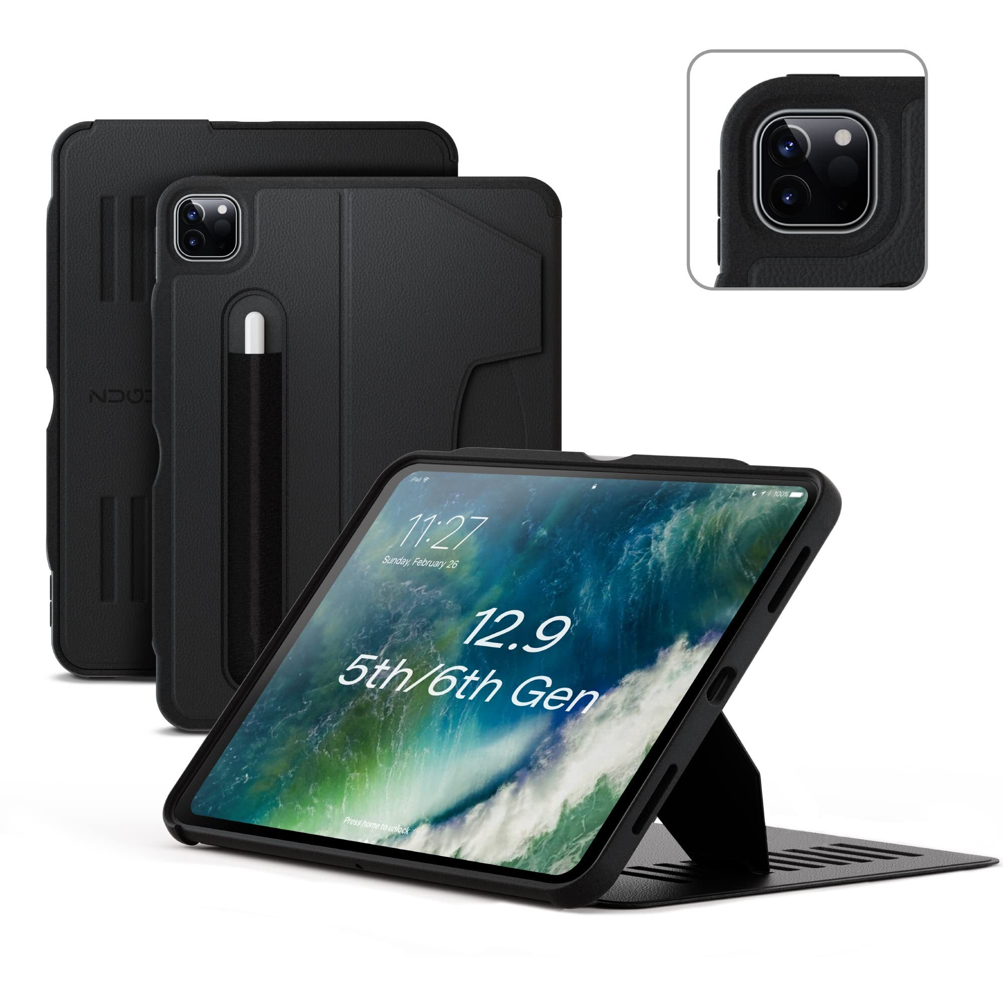 Zugu Case For 2021/2022 Ipad Pro 12.9 Inch 5Th / 6Th Gen - Slim Protective Case - Apple Pencil Charging - Magnetic Stand & Sleep/Wake Cover (Fits Model    S A2378, A2379, A2461, A2462) - Stealth Black