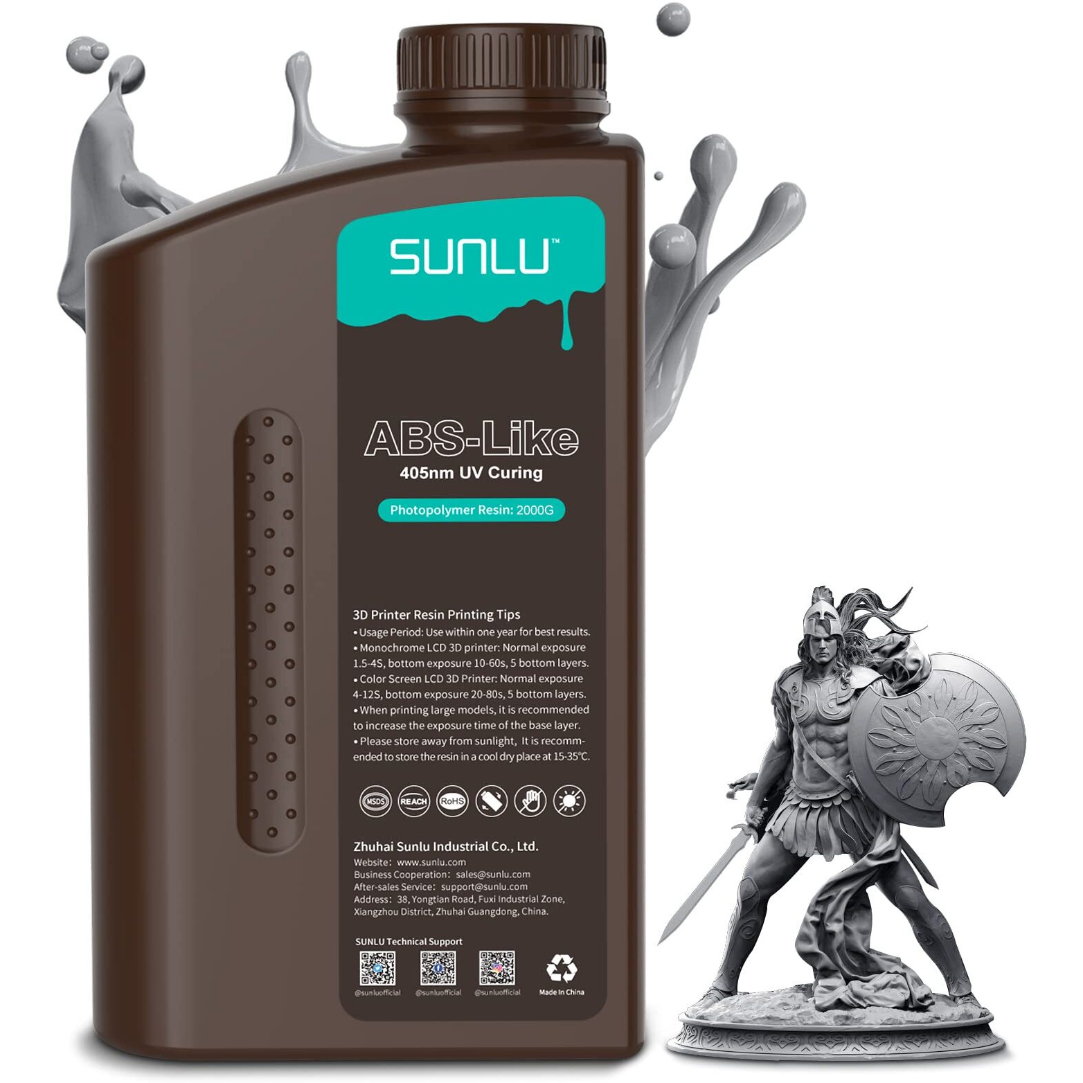 Sunlu 2000G Abs Like 3D Printer Resin, 405Nm Uv Curing Photopolymer Rapid 3D Resin For 2K 4K 6K 8K Lcd/Dlp/Sla 3D Printers, Non-Brittle & High Precision & Low Shrinkage, 2Kg, White