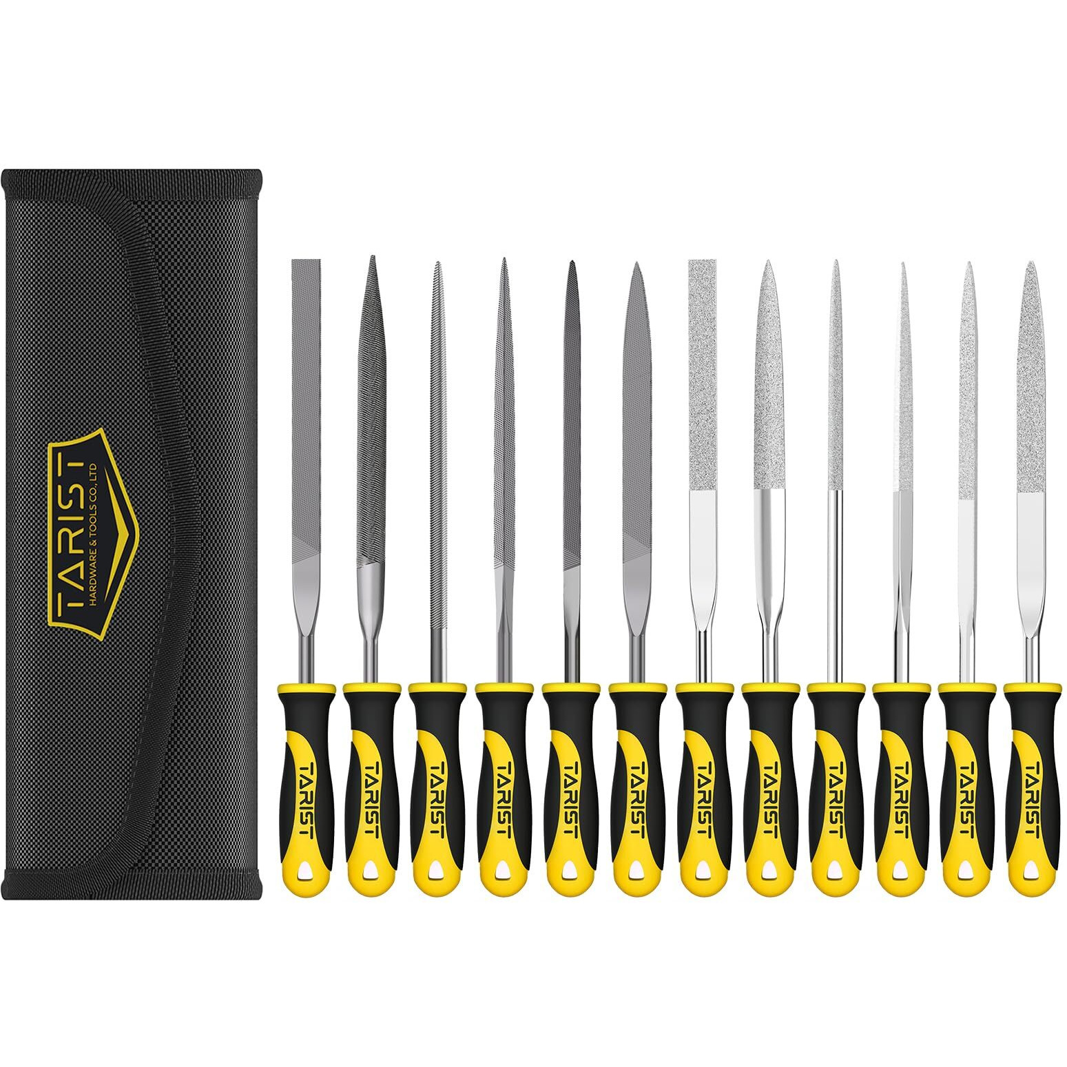 Tarist 12Pcs Needle File Set With Tool Bag, Small File Set Includes 6Pcs Jewlers Files & 6 Steel Files For Metal, Jewlers, Wood, Leather And Plastic