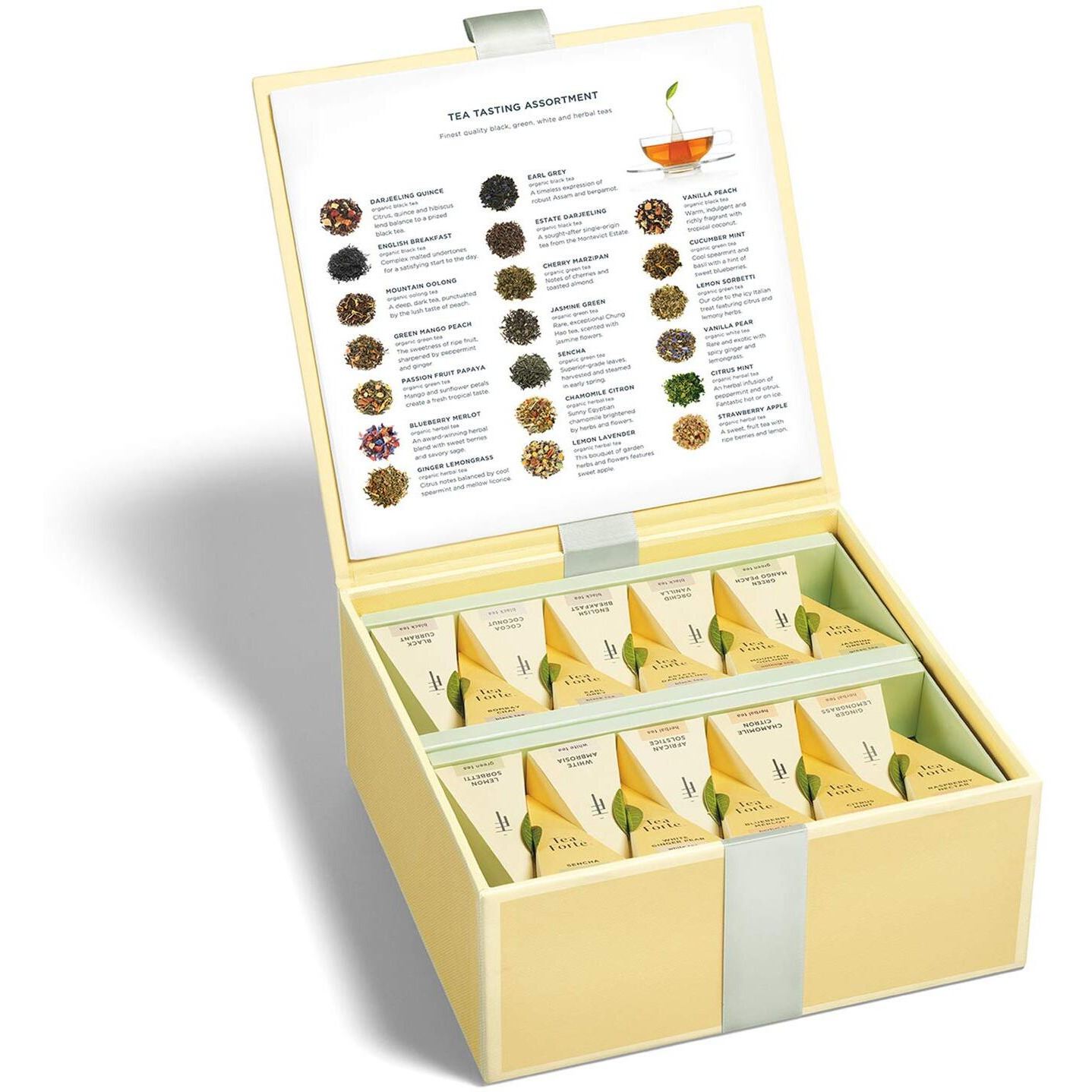 Tea Forte Organic Assorted Variety Tea Sampler, Tea Tasting Tea Chest Gift Box With 40 Handcrafted Pyramid Tea Infuser Bags, Black Tea, Herbal Tea, Oolong Tea, Green Tea, White Tea