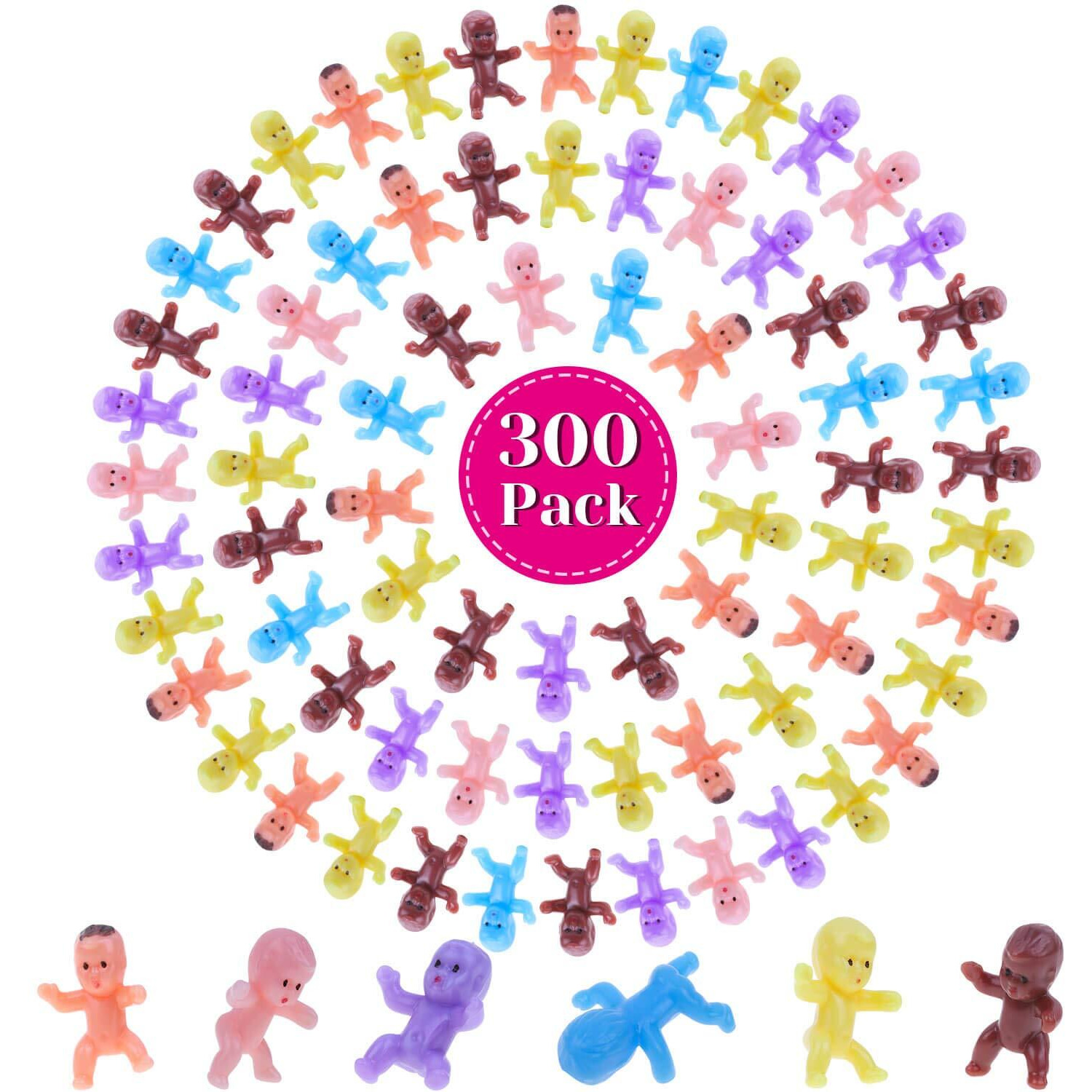 Selizo Mini Plastic Babies For Baby Shower, 300Pcs Tiny Baby Figurines Mini Babies Bulk For Ice Cube Babies, Small King Cake Babies, My Water Broke Baby Shower Games (6 Colors)