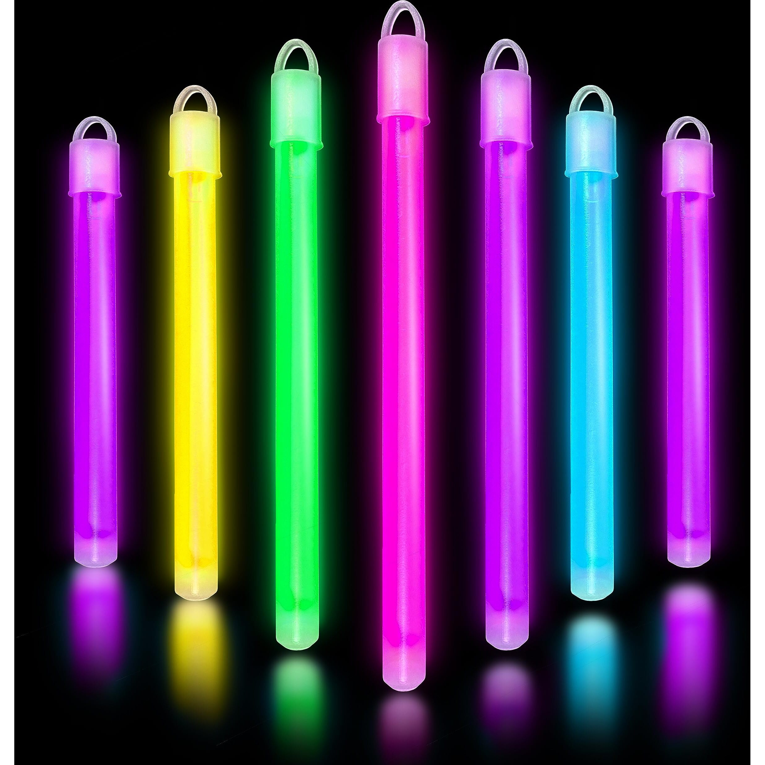 Glow Fever Glow In The Dark Sticks - 50 Ct 6"" Glow Sticks Bulk Party Pack With End Caps & Lanyards - Glow Party Favors For Concert, Festival, & Wedding Neon Light Sticks By Party Dragon, Multi