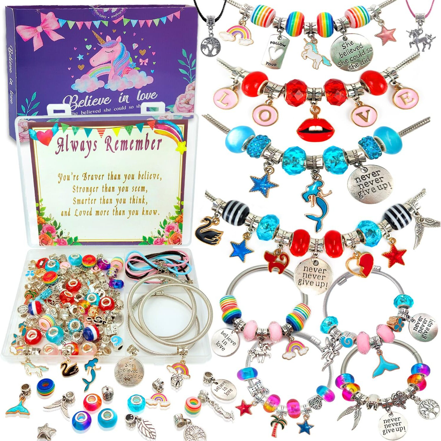 Klmars Charm Bracelet Making Kit,Jewelry Making Supplies Beads,Unicorn/Mermaid Crafts Gifts Set For Girls Teens Age 5-12