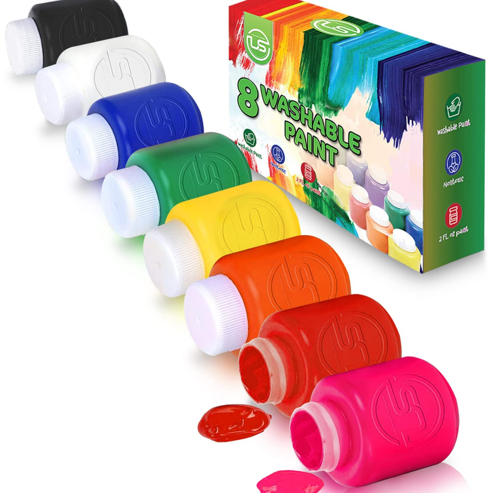 Washable Paint For Kids - 8 Ct Finger Paint (2 Oz Each) Tempera Paint, Non Toxic Kids Paint For Art, Craft - Kids Paint Set For School And Home Projects - Christmas Gifts For Kids, Toddler Art Supplies