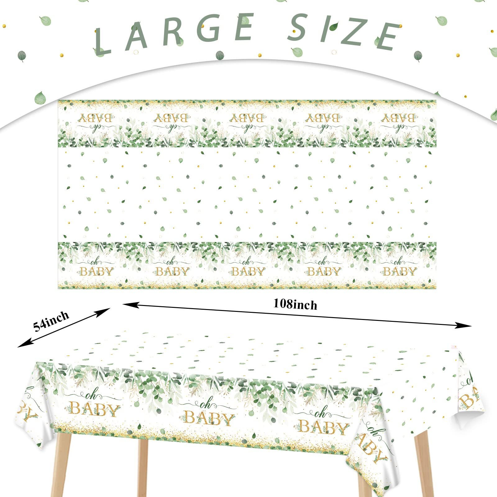 3 Pieces Sage Greenery Oh Baby Tablecloths For Baby Shower Party Decorations Plastic Disposable Gold Foil Eucalyptus Leaf Table Covers For Rectangle Tables Sage Boho Woodland Neutral Party Supplies